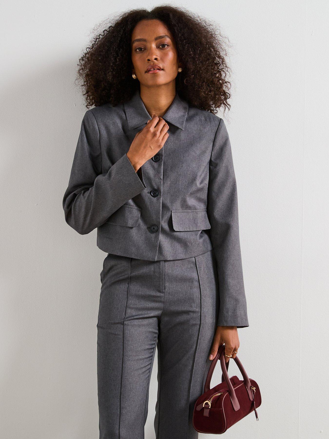 Image 4 of 6 of V by Very Collar Neck Cropped Jacket - Grey