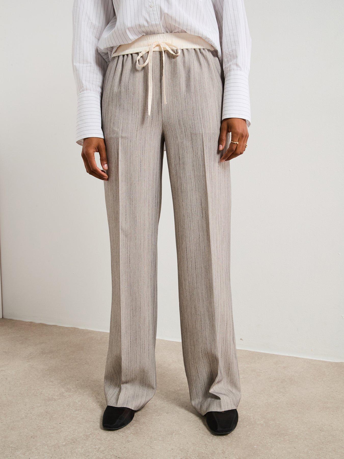 undefined Textured Contrast Waistband Trouser - Grey