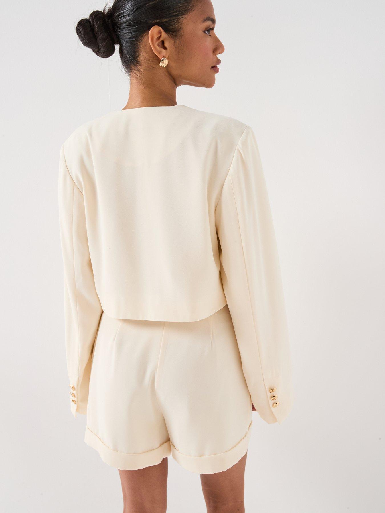 Image 2 of 6 of V by Very Cropped Detail Blazer - Cream