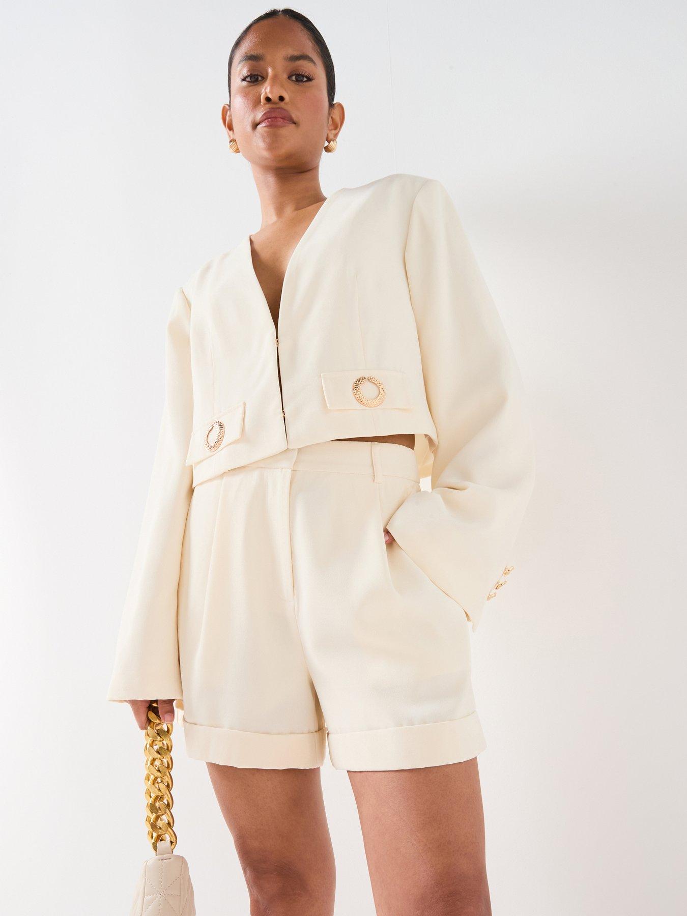Image 3 of 6 of V by Very Cropped Detail Blazer - Cream