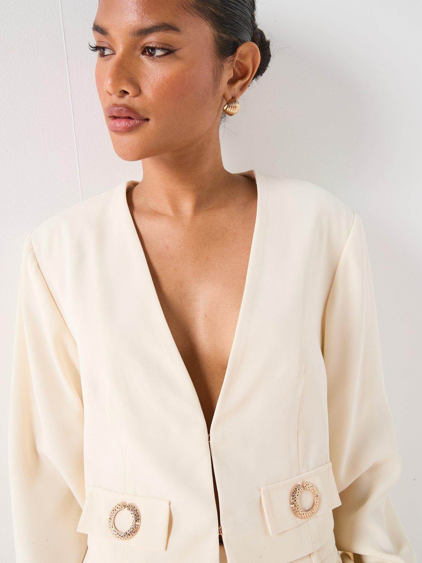 Image 4 of 6 of V by Very Cropped Detail Blazer - Cream