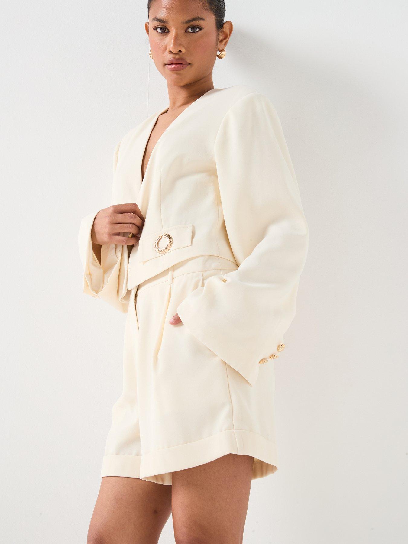 Image 5 of 6 of V by Very Cropped Detail Blazer - Cream