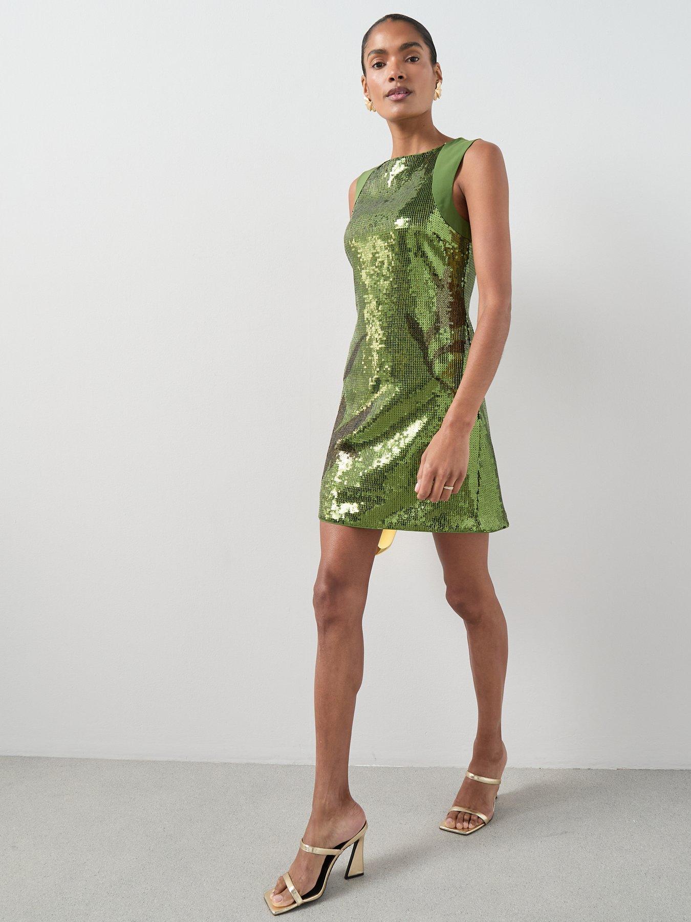 Image 3 of 6 of The Very Collection Sequin Flower Mini Shift Dress - Green