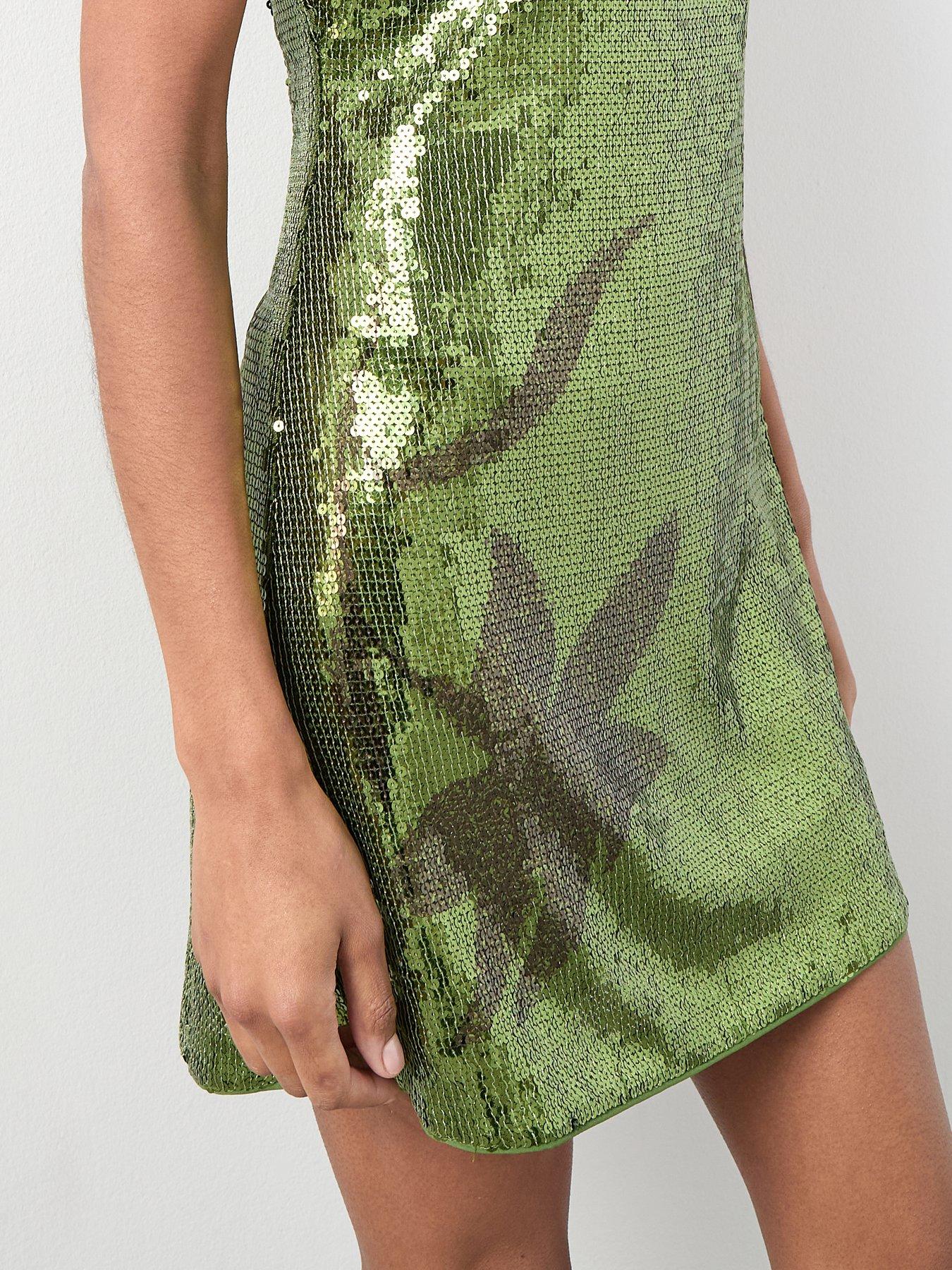 Image 5 of 6 of The Very Collection Sequin Flower Mini Shift Dress - Green