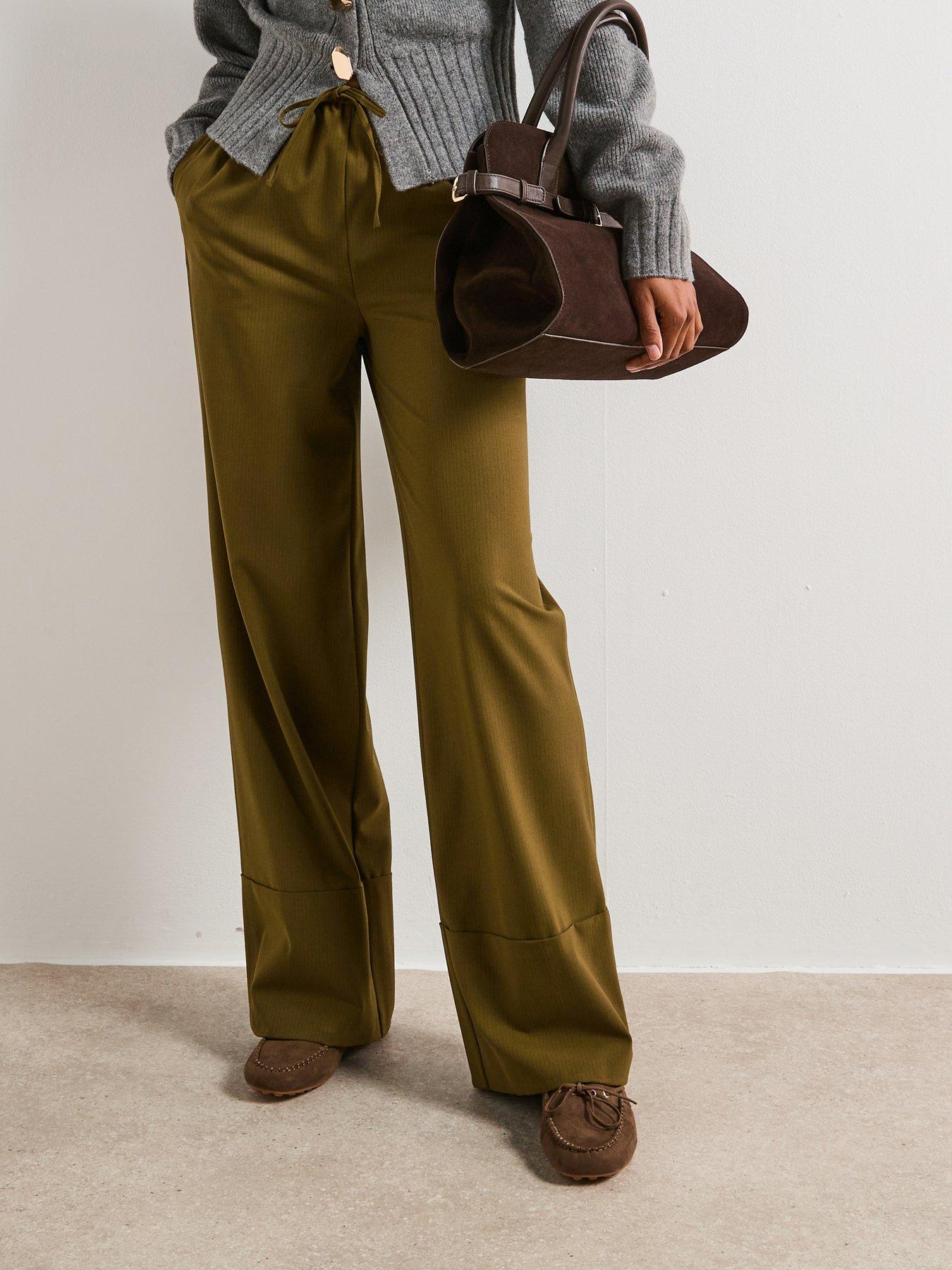 undefined Skinny Waistband Wide Leg Trouser - Green