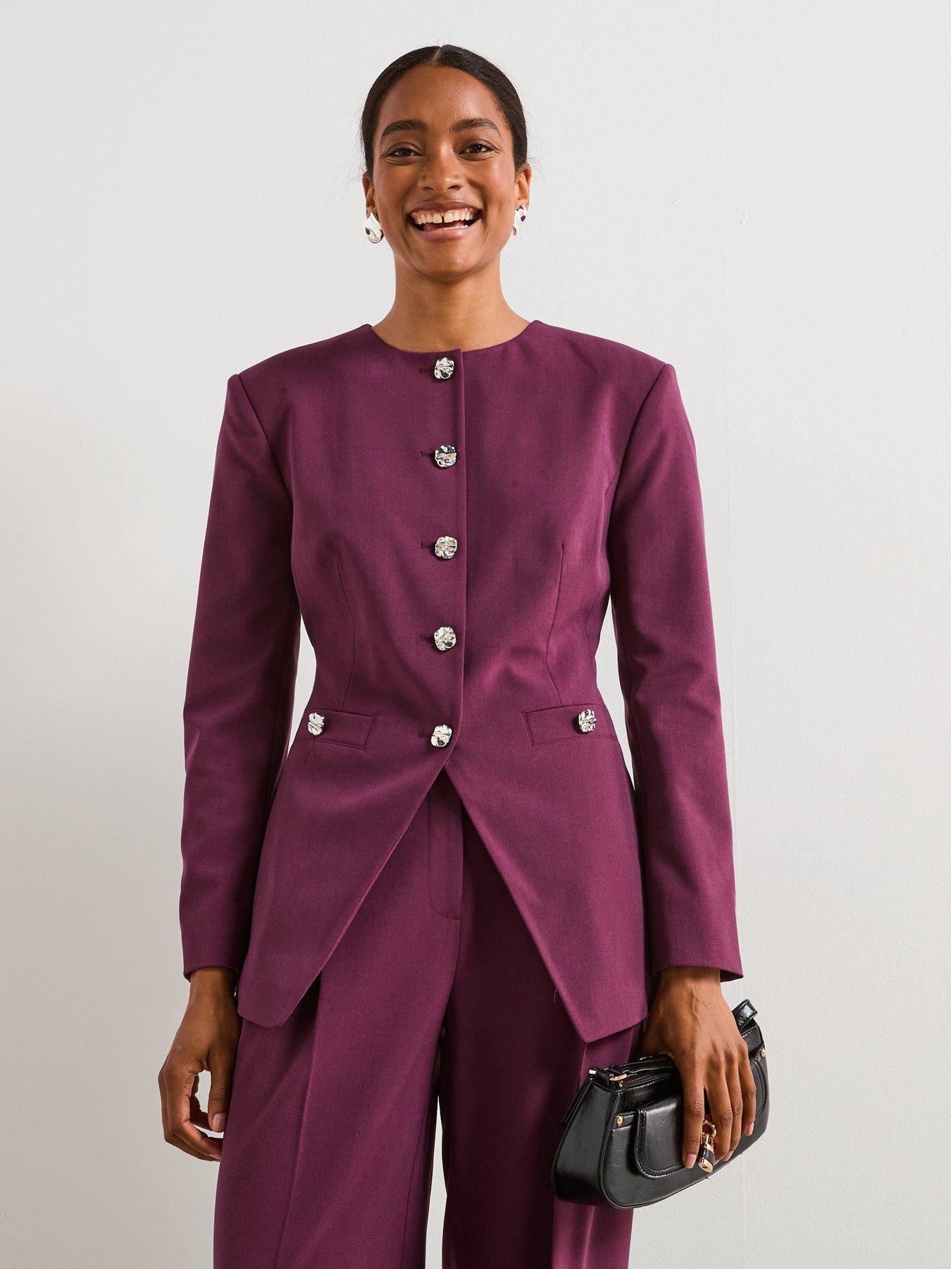 undefined Collarless Cinched Blazer - Purple