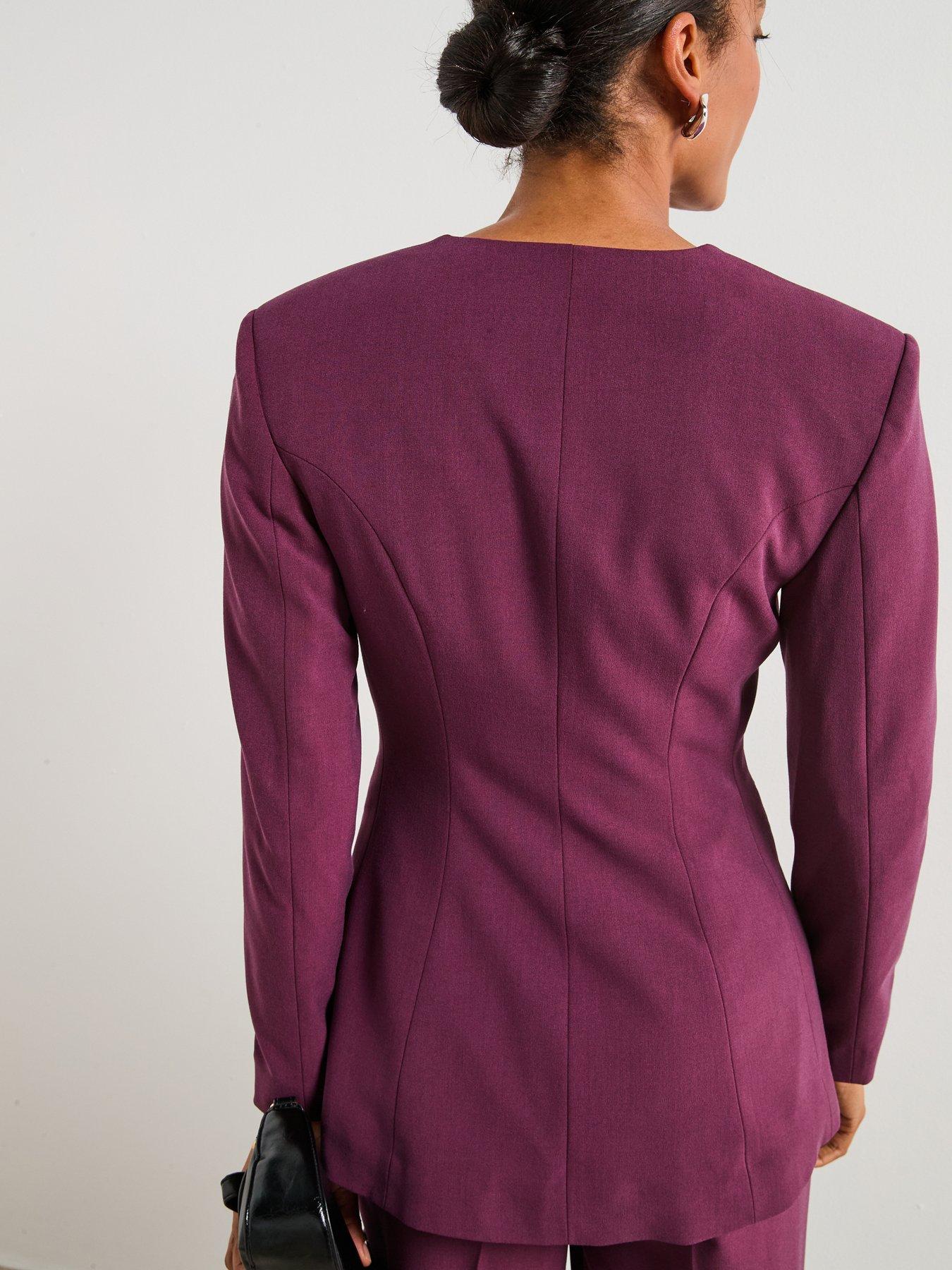 Image 2 of 6 of V by Very Collarless Cinched Blazer - Purple