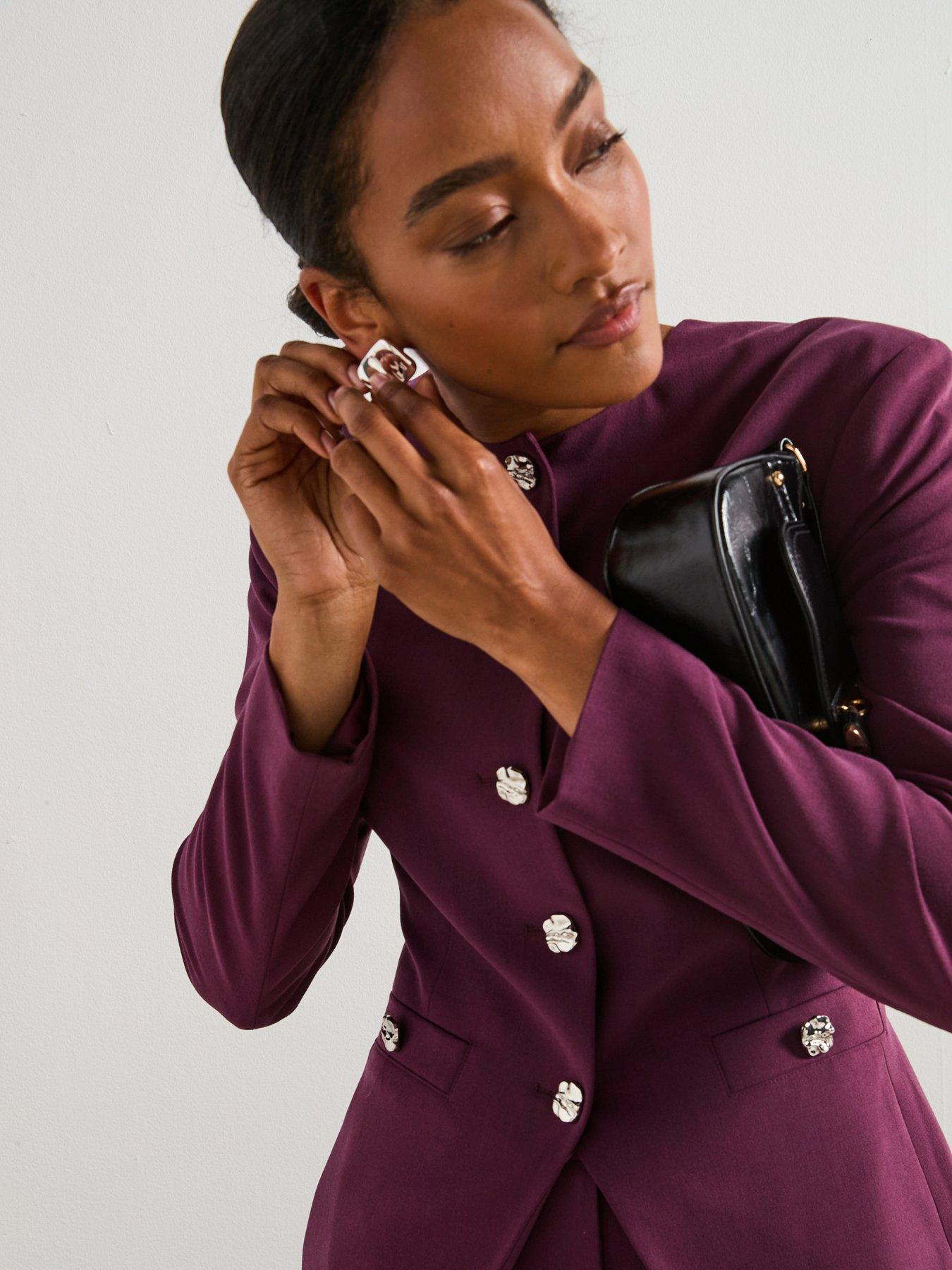 V by Very Collarless Cinched Blazer Purple Very