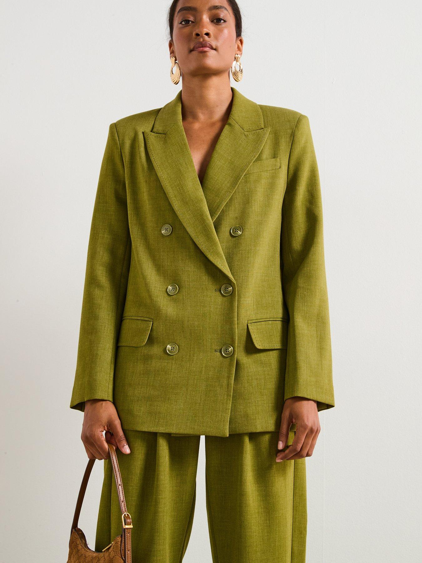 V by Very Structured Double Breast Blazer - Green