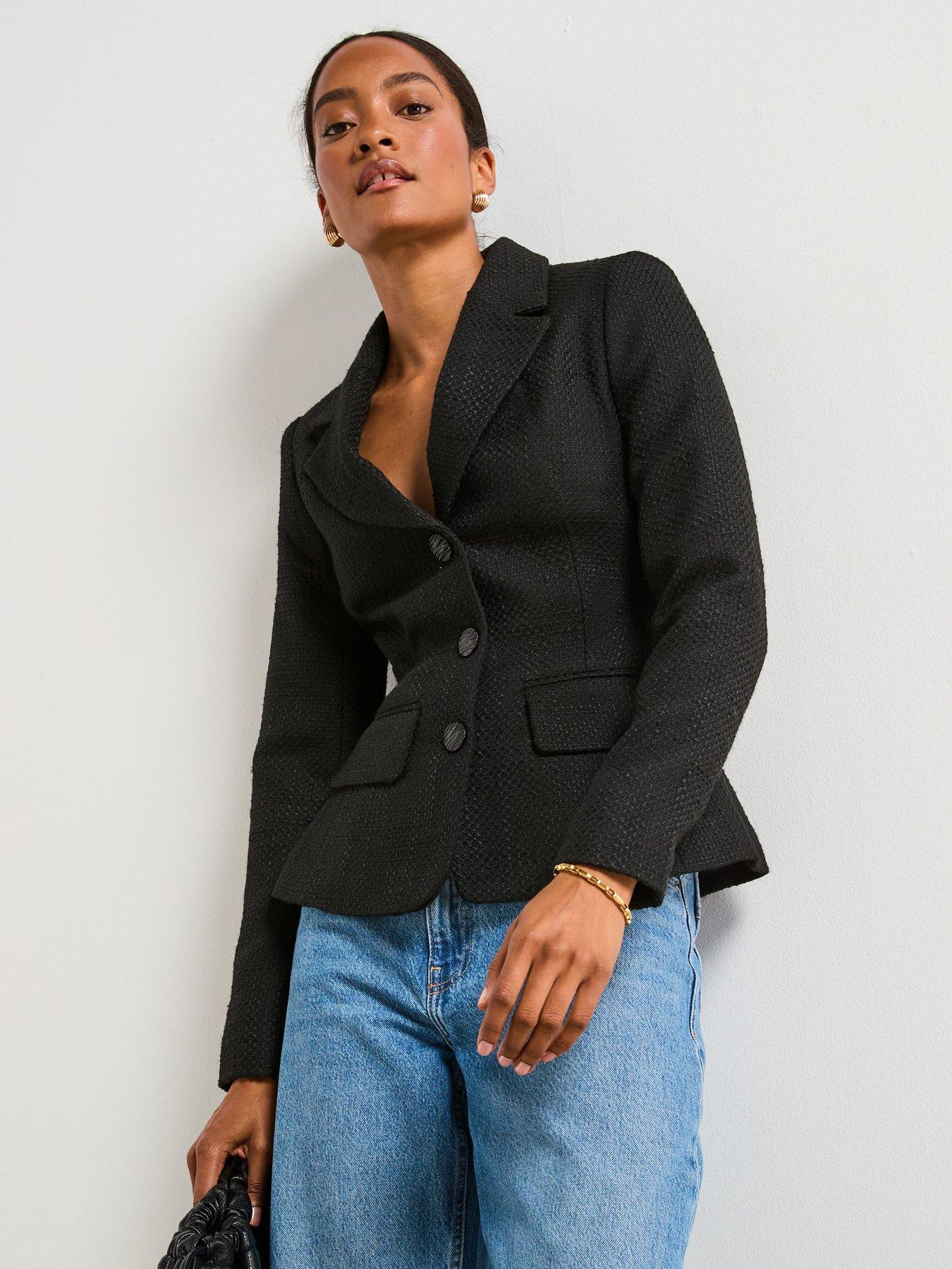 undefined Textured Single Breasted Blazer - Black