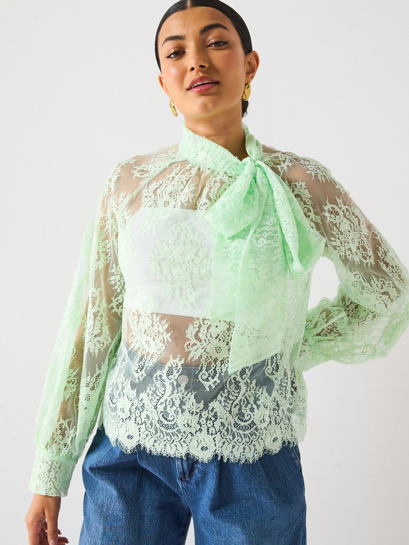 undefined Lace Pussybow Blouse