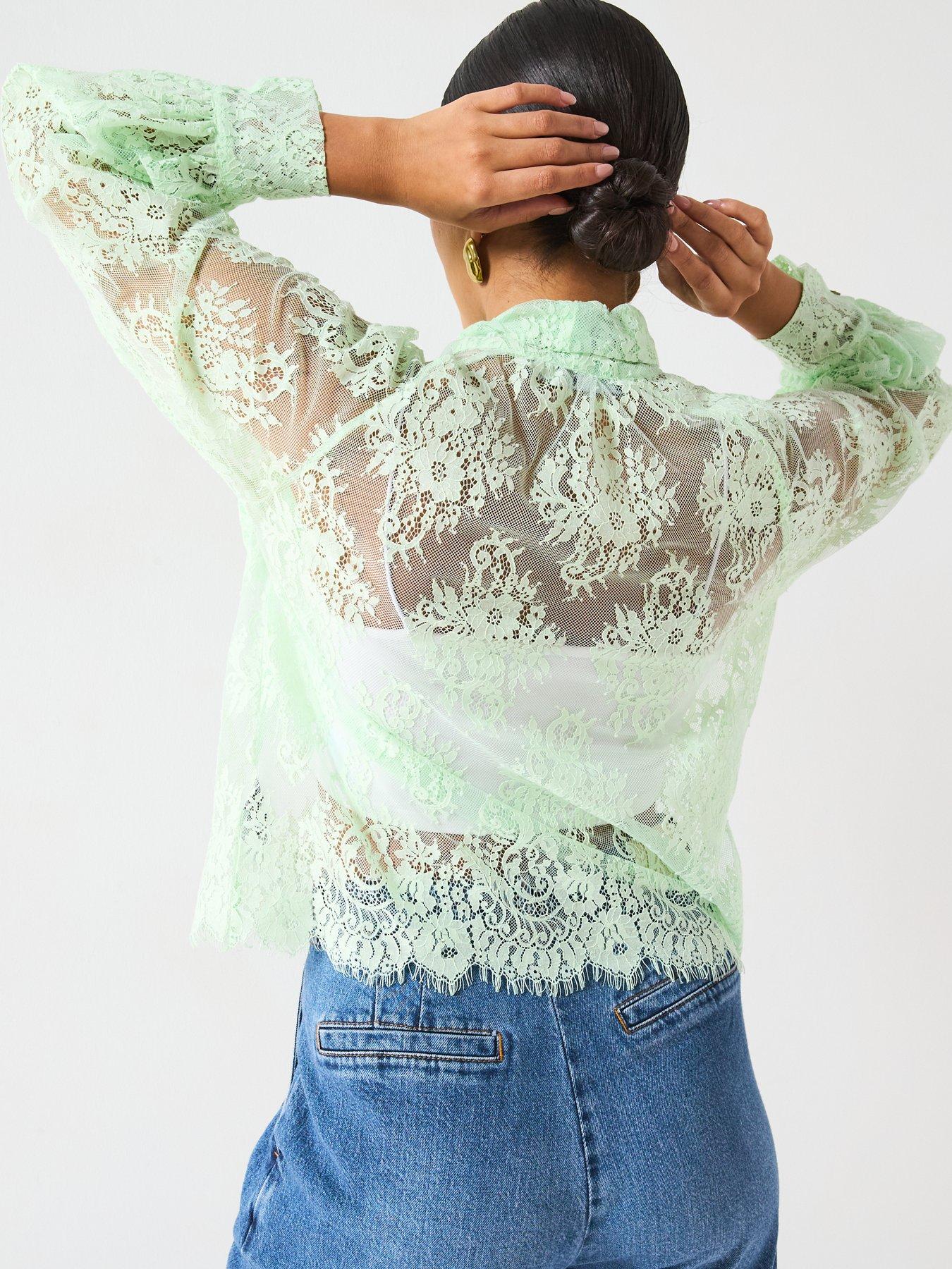 Image 2 of 6 of V by Very Lace Pussybow Blouse - Green