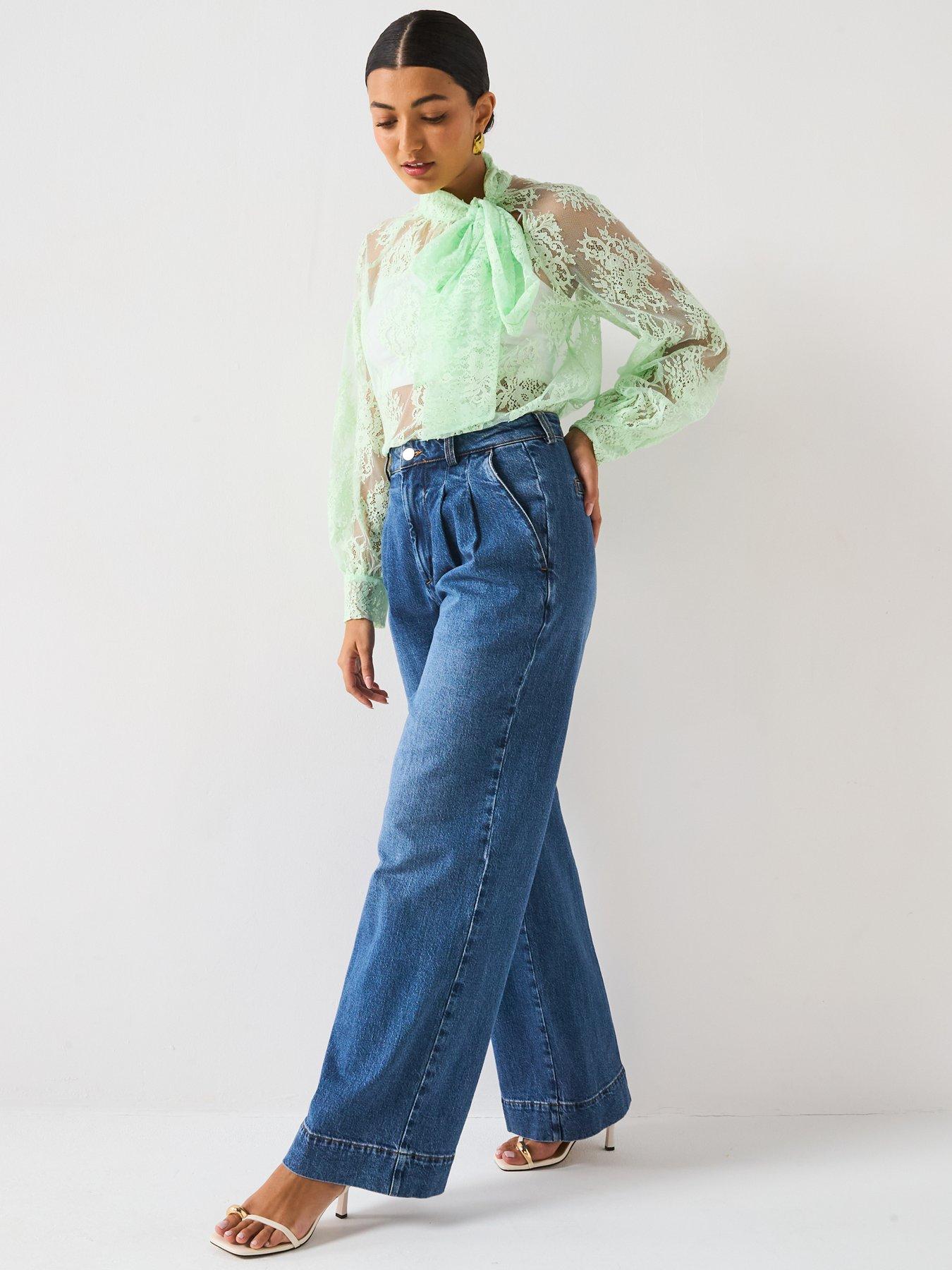 Image 5 of 6 of V by Very Lace Pussybow Blouse - Green