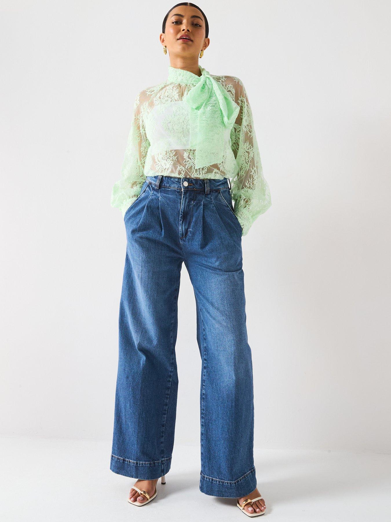 Image 6 of 6 of V by Very Lace Pussybow Blouse - Green