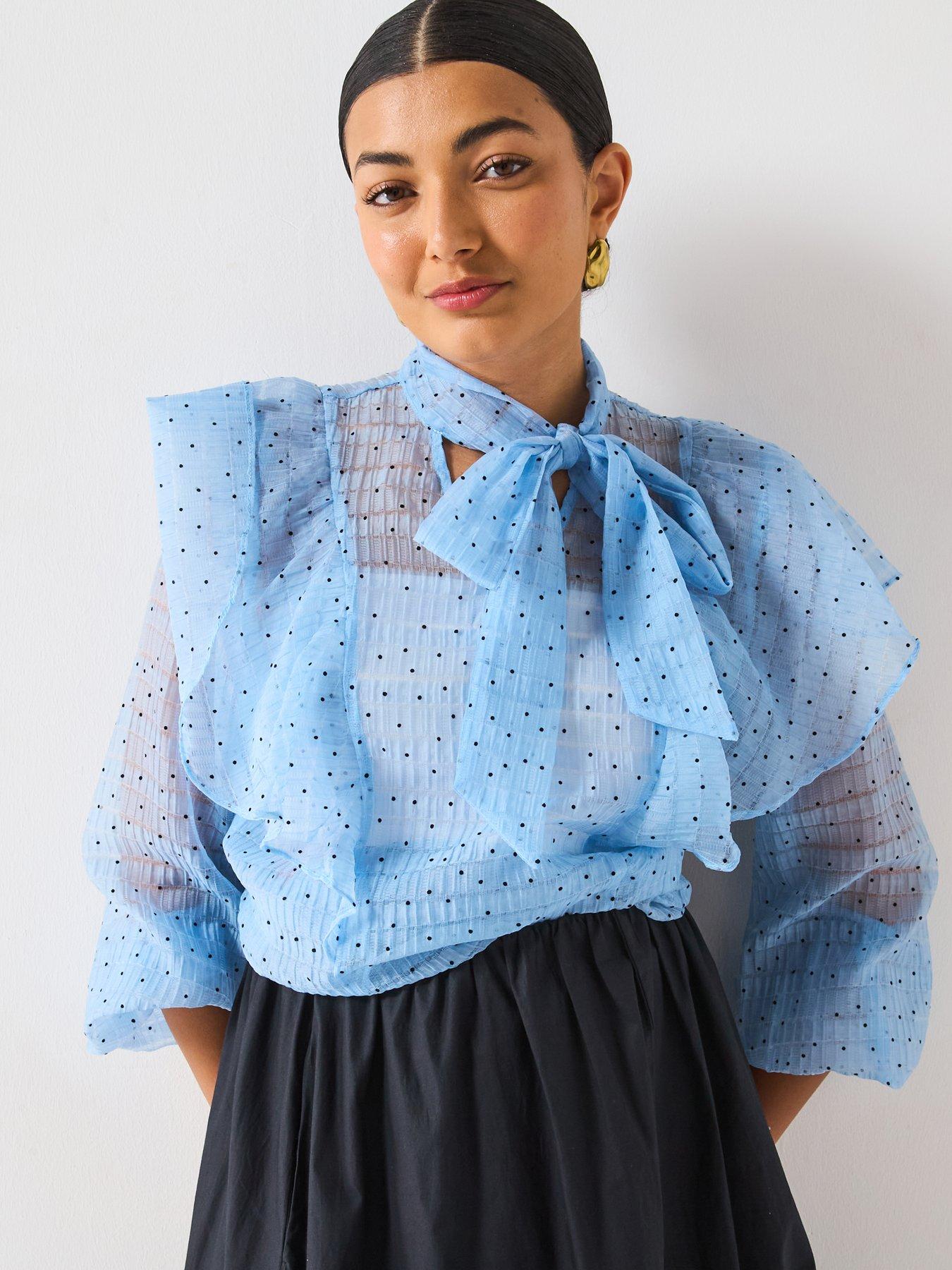 undefined Polka Dot Tie Front Blouse