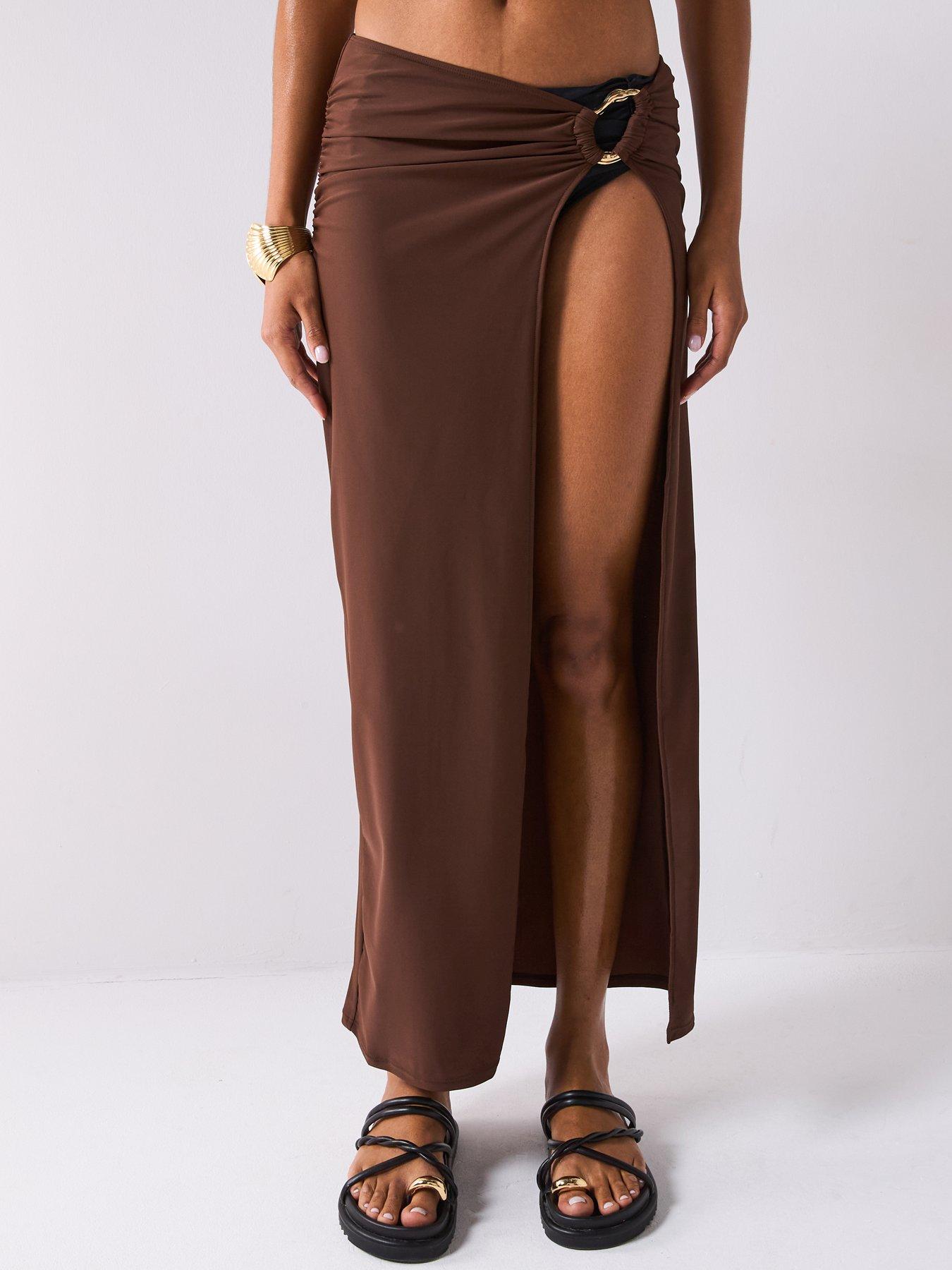 undefined Long Slit Maxi Skirt - Coffee