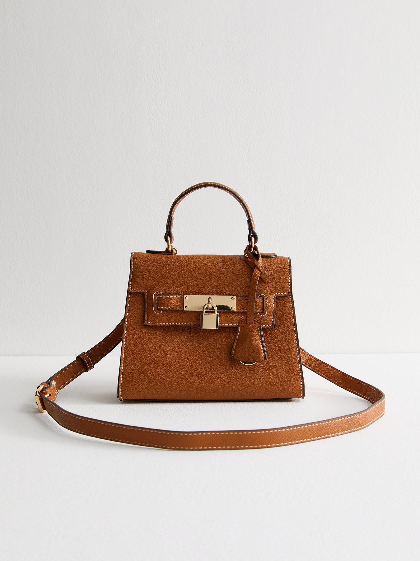 undefined Faux Leather Top Handle Crossbody Bag - Tan