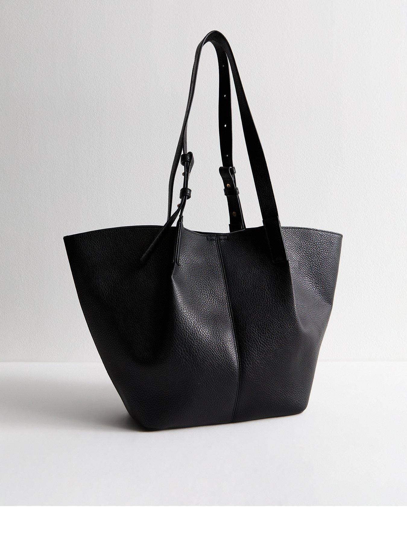 undefined Grained Faux Leather Large Tote Bag - Black