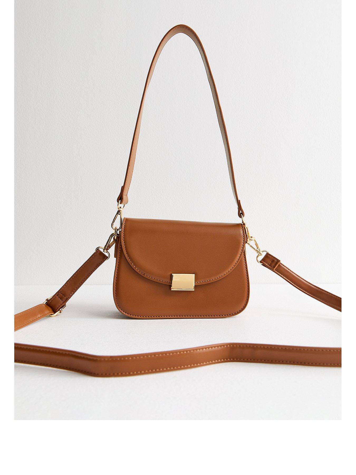 undefined Brown Faux Leather Crossbody Saddle Bag