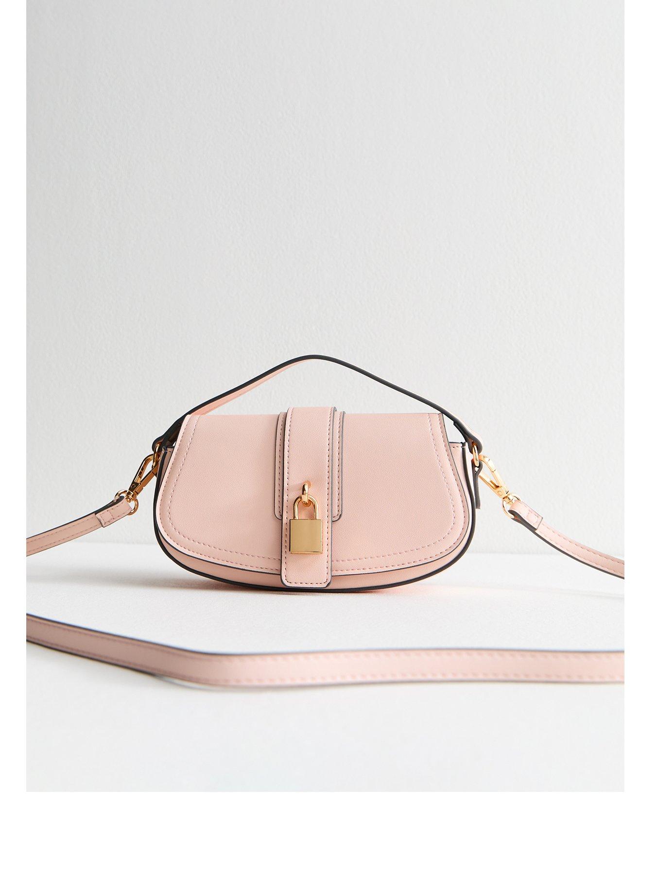 undefined Pink Faux Leather Saddle Padlock Crossbody Bag