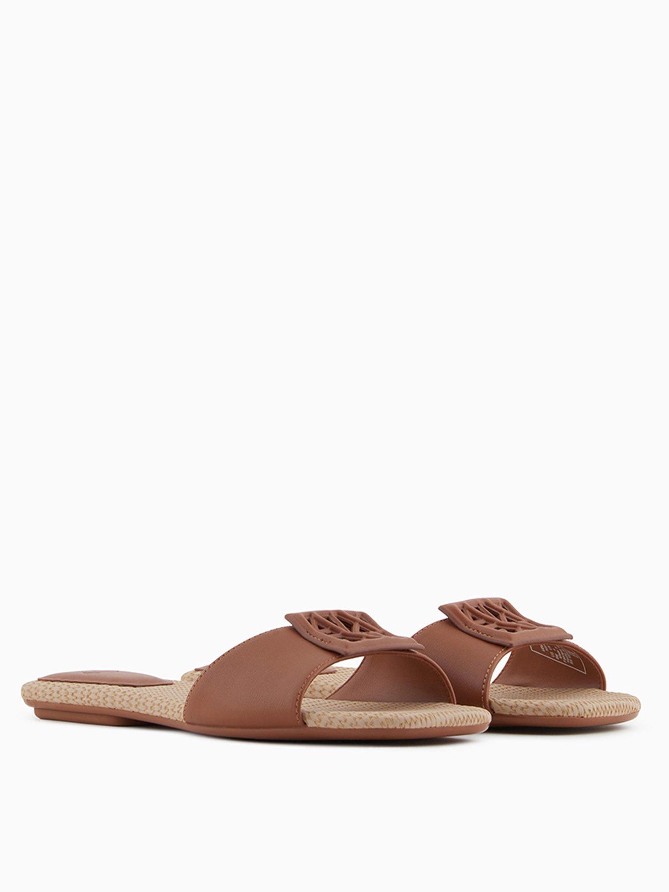 Image 2 of 6 of Armani Exchange Logo Flat Sandals - Brown
