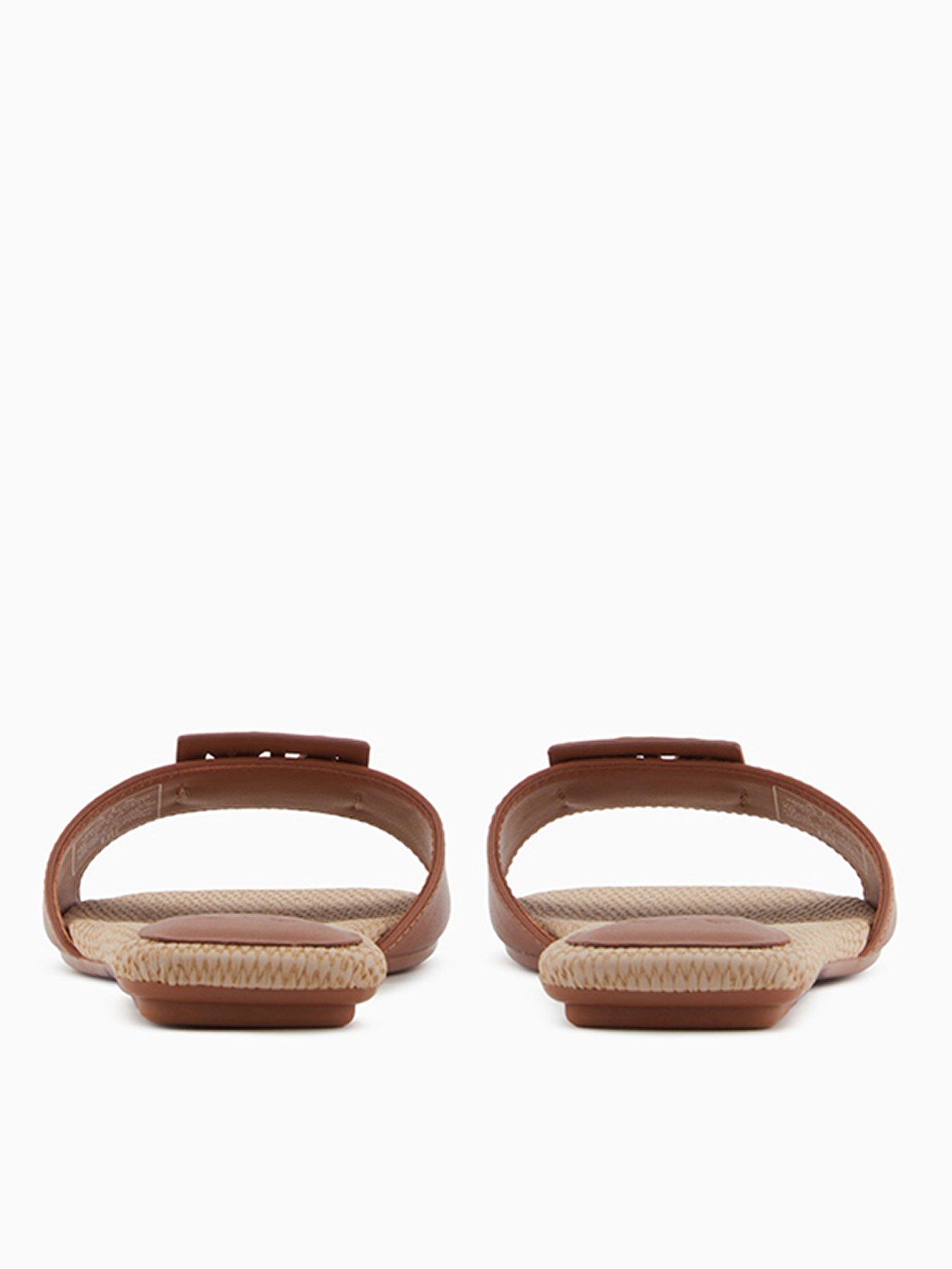 Image 3 of 6 of Armani Exchange Logo Flat Sandals - Brown