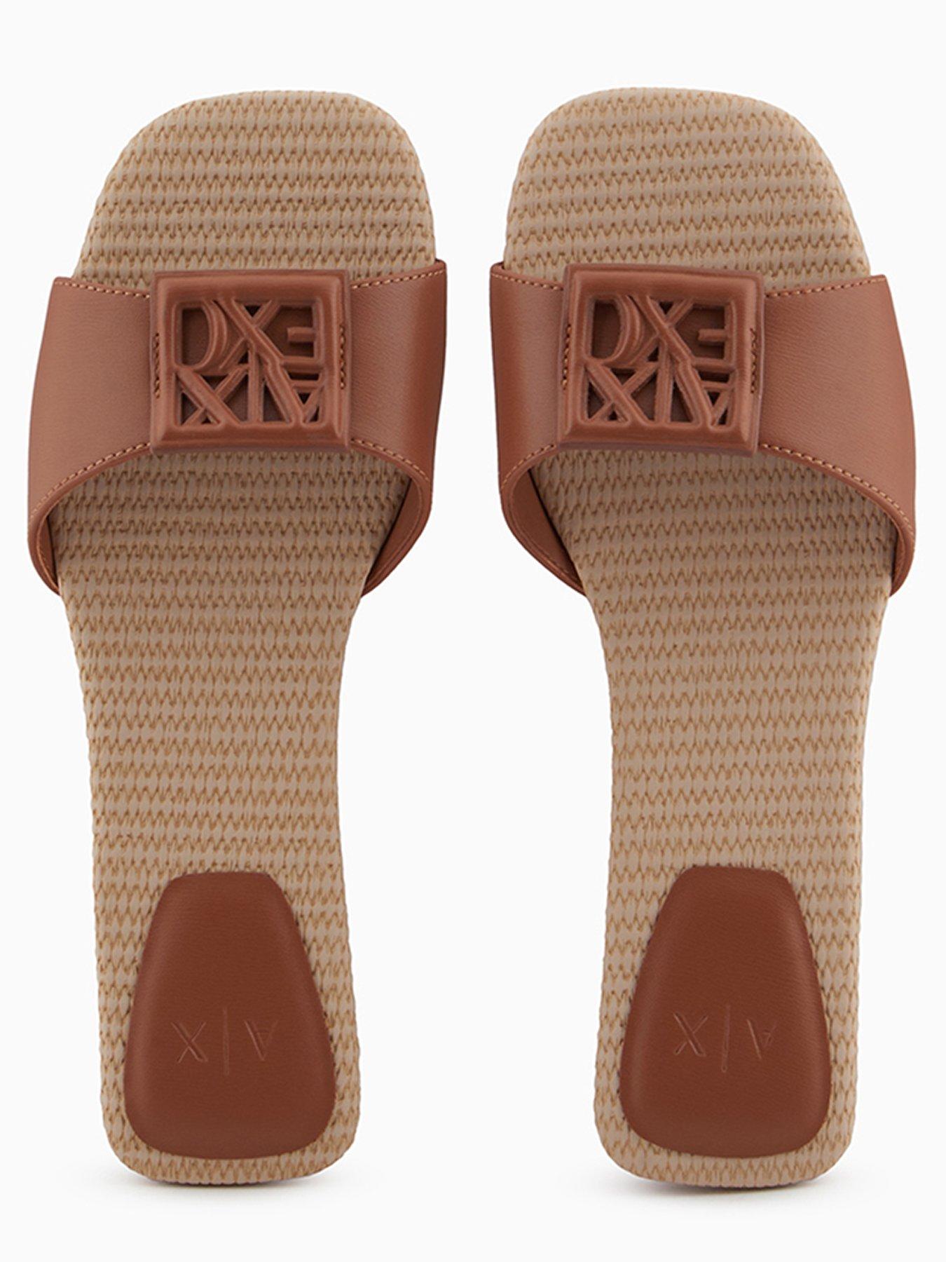 Image 4 of 6 of Armani Exchange Logo Flat Sandals - Brown