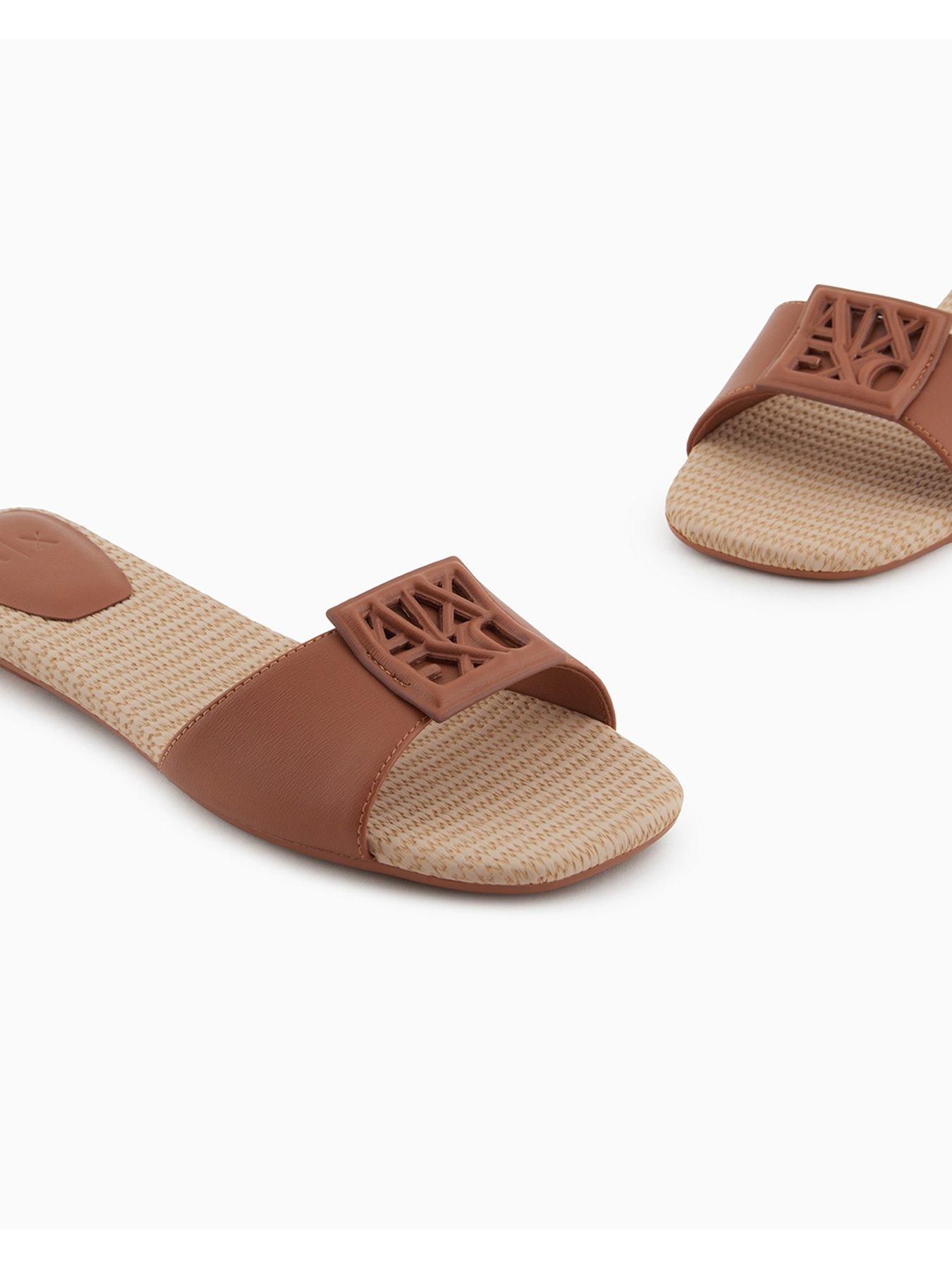Image 6 of 6 of Armani Exchange Logo Flat Sandals - Brown