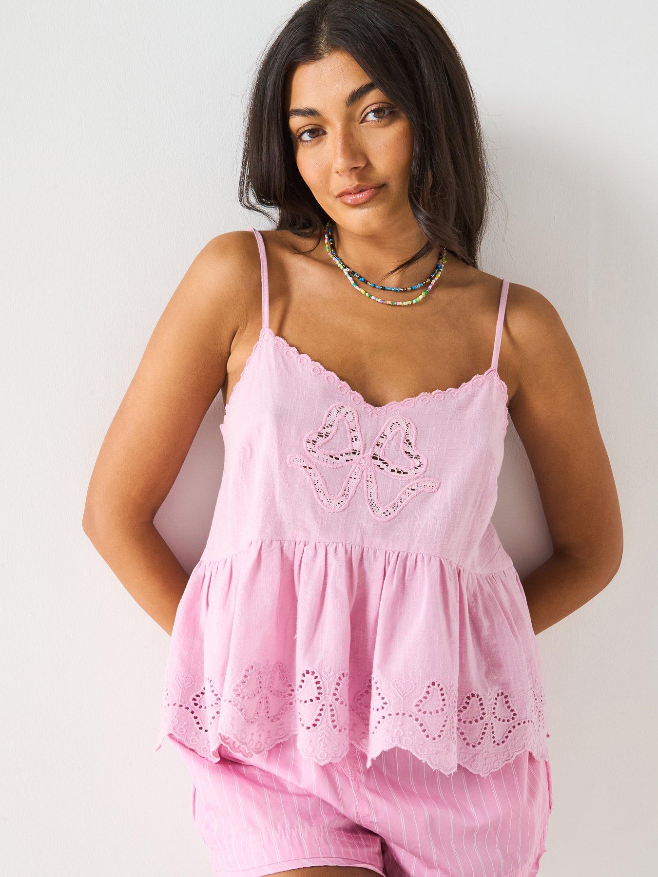 Image 1 of 6 of V by Very Heart Embroidery Cami - Pink
