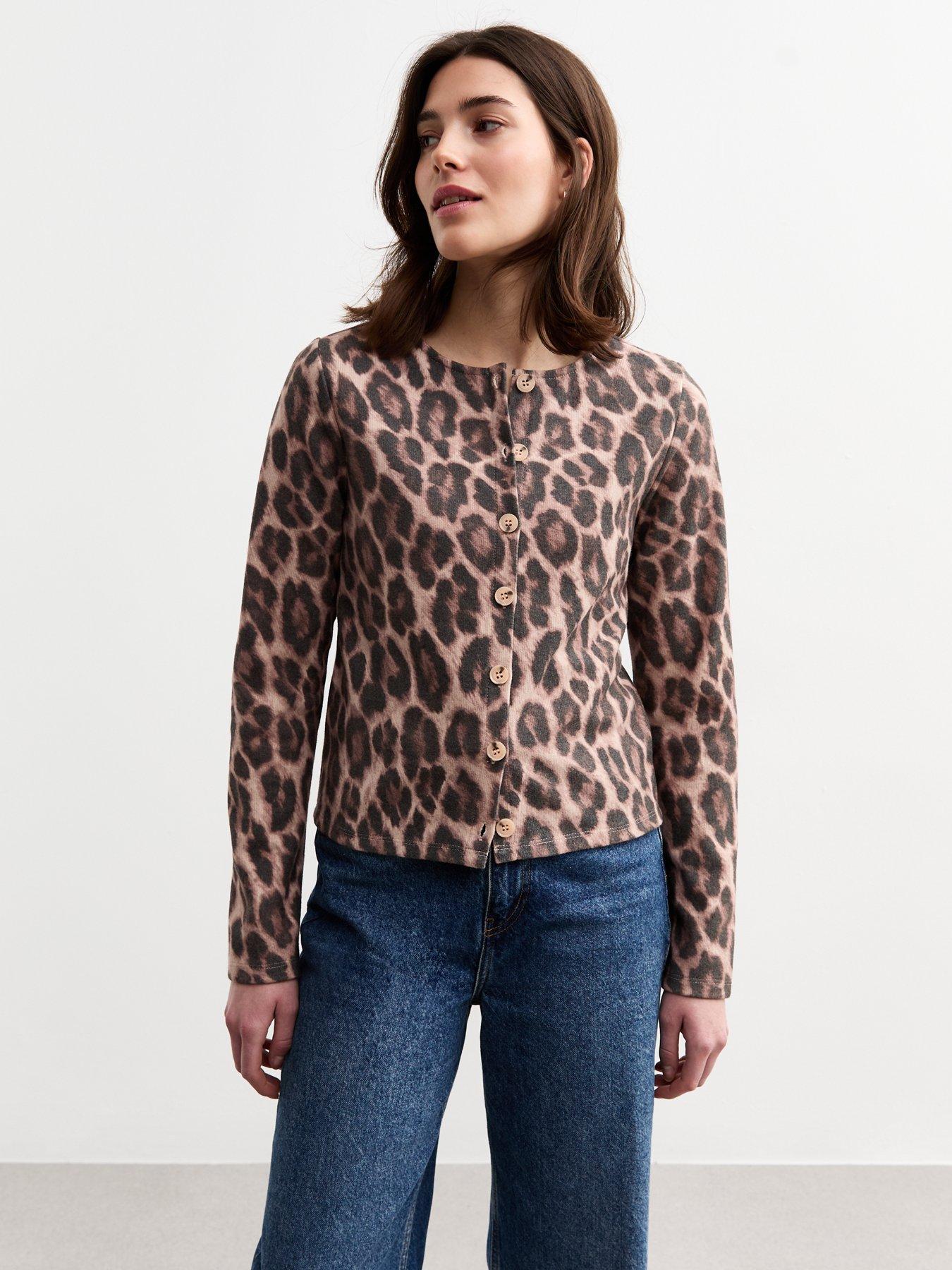 Sweet and Cool Leopard Print Lace Collar Button Sleeve Cardigan