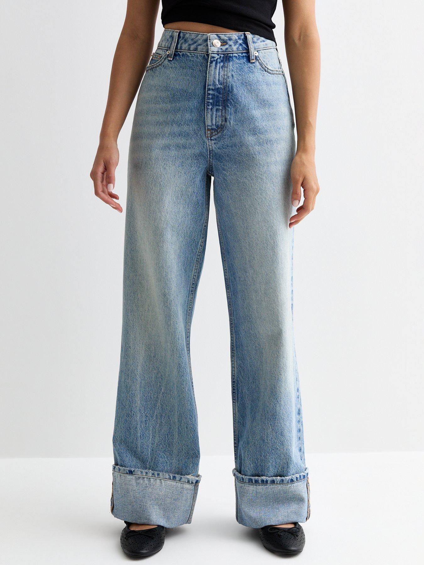 undefined Blue Relaxed Turn Up Wide Leg Jeans