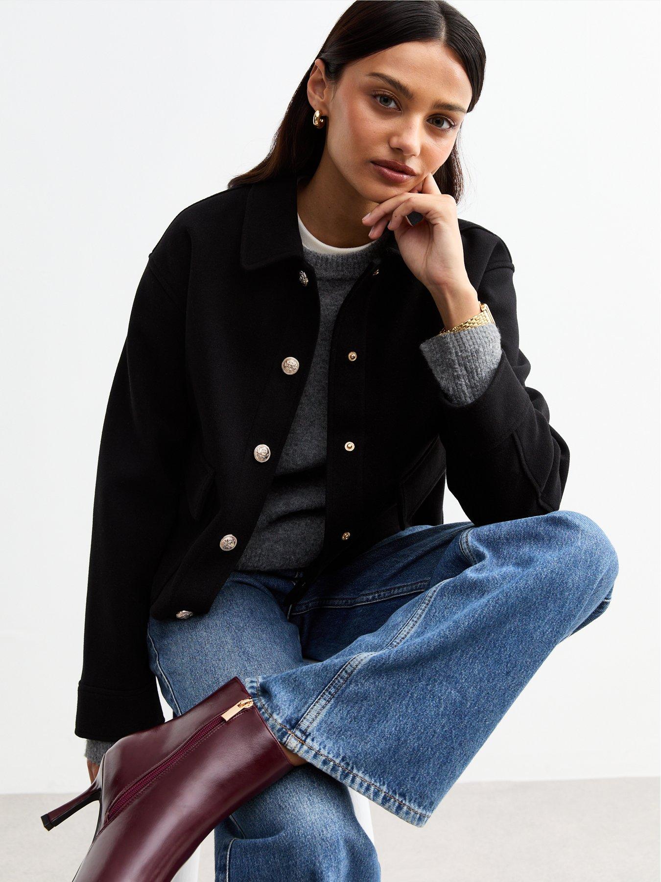 undefined Soft Cropped Shacket - Black
