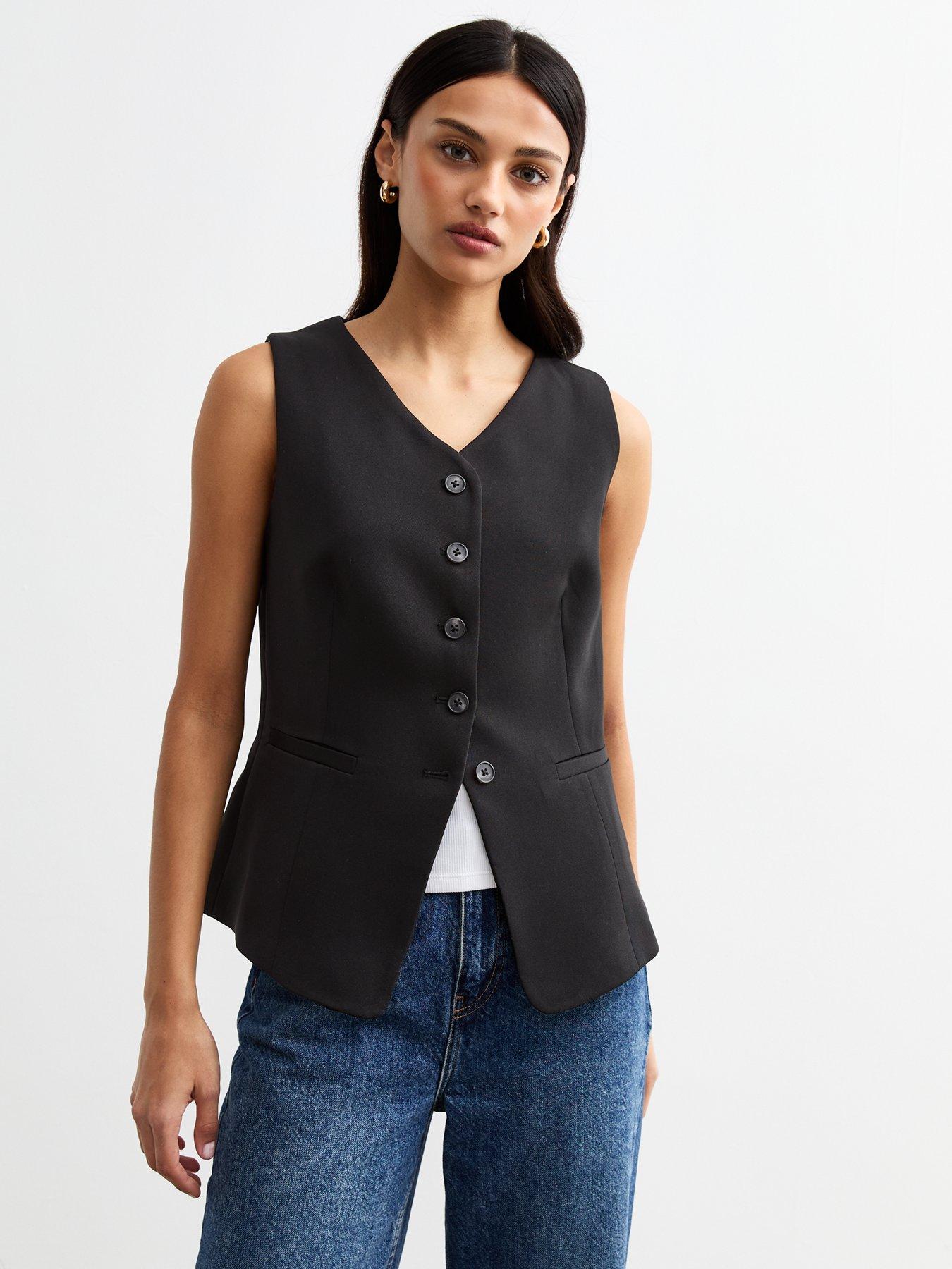 New Look V-Neck Button Front Waistcoat - Black