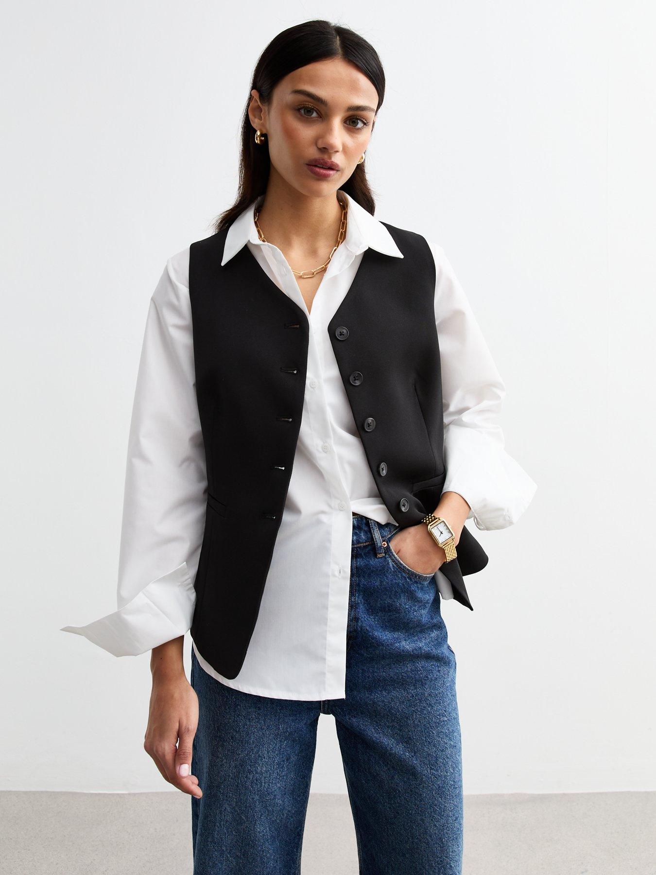 Image 5 of 5 of New Look V-Neck Button Front Waistcoat - Black