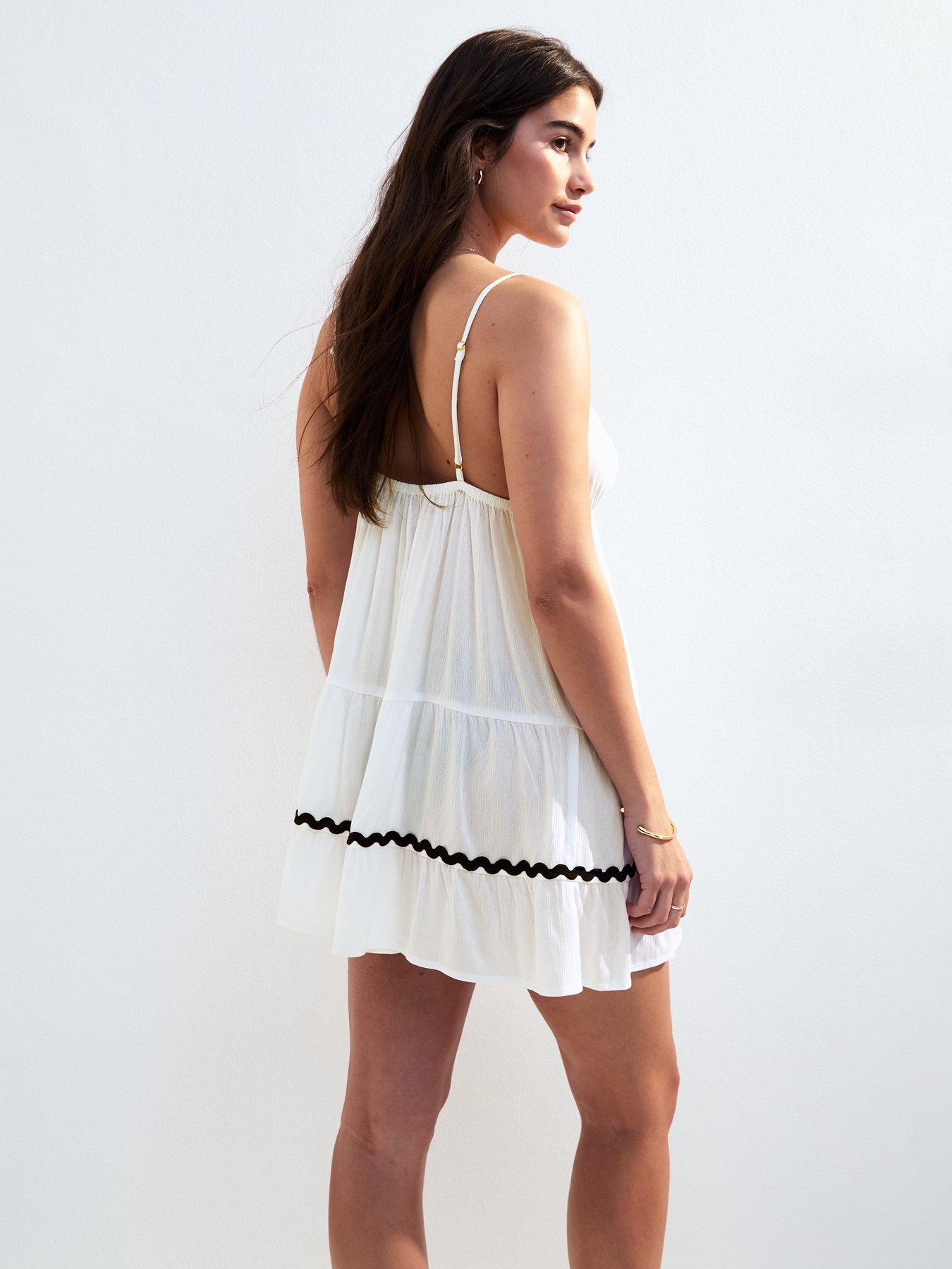 Image 2 of 6 of New Look White Crinkled Mini Beach Dress
