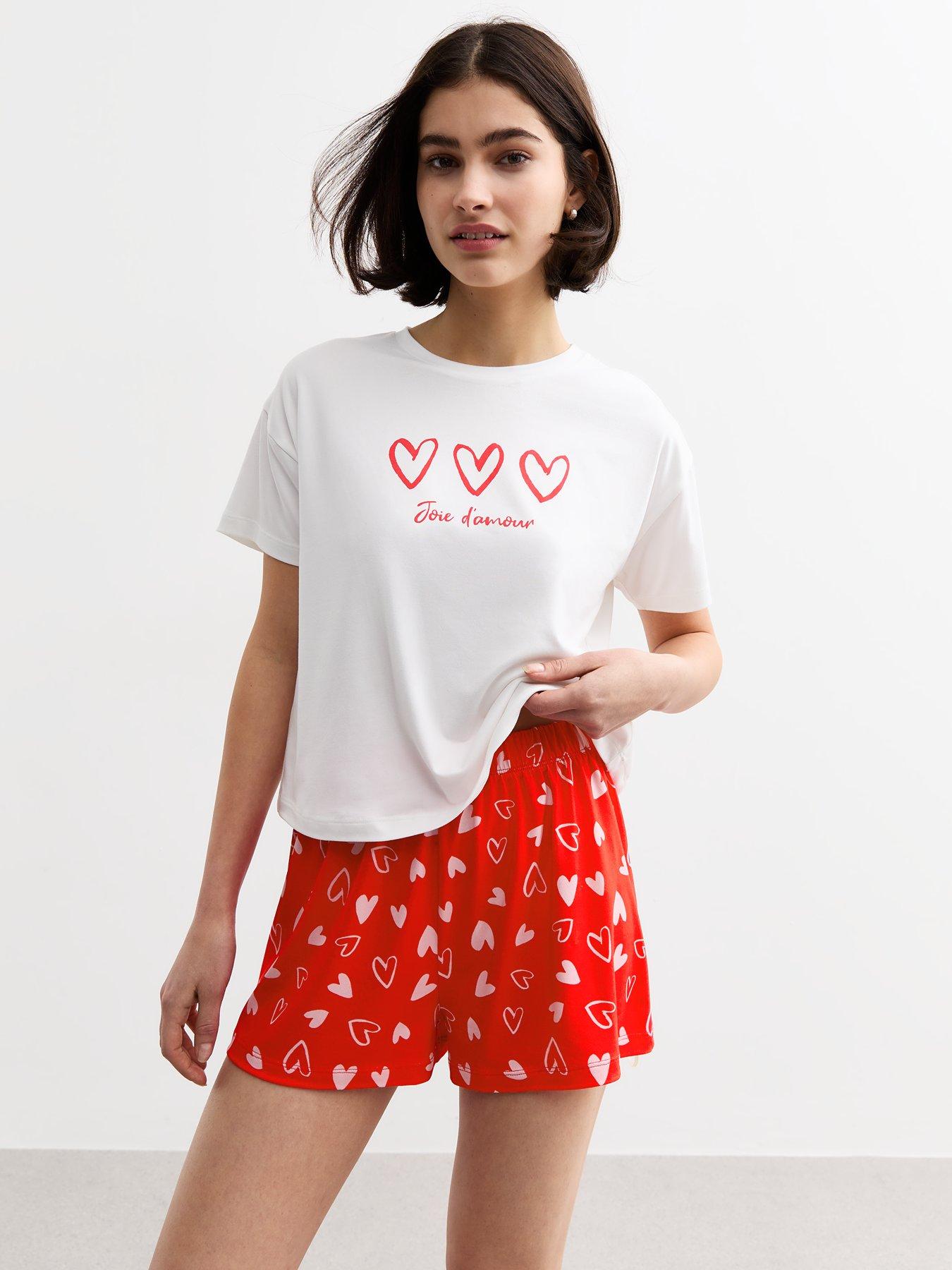 undefined Red Heart Print Pyjamas