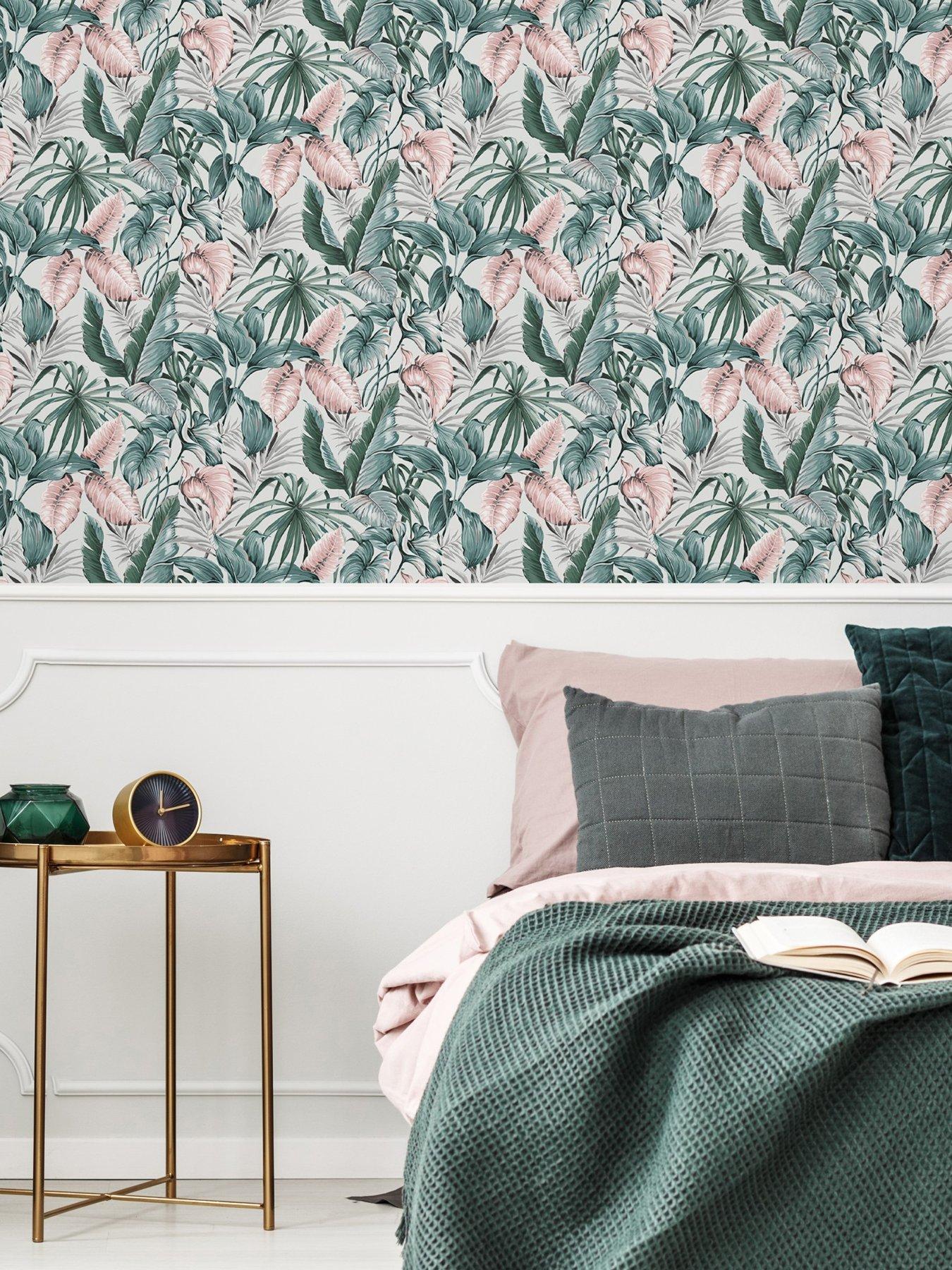 undefined Leaves Exotique - Light Grey/Pink Wallpaper