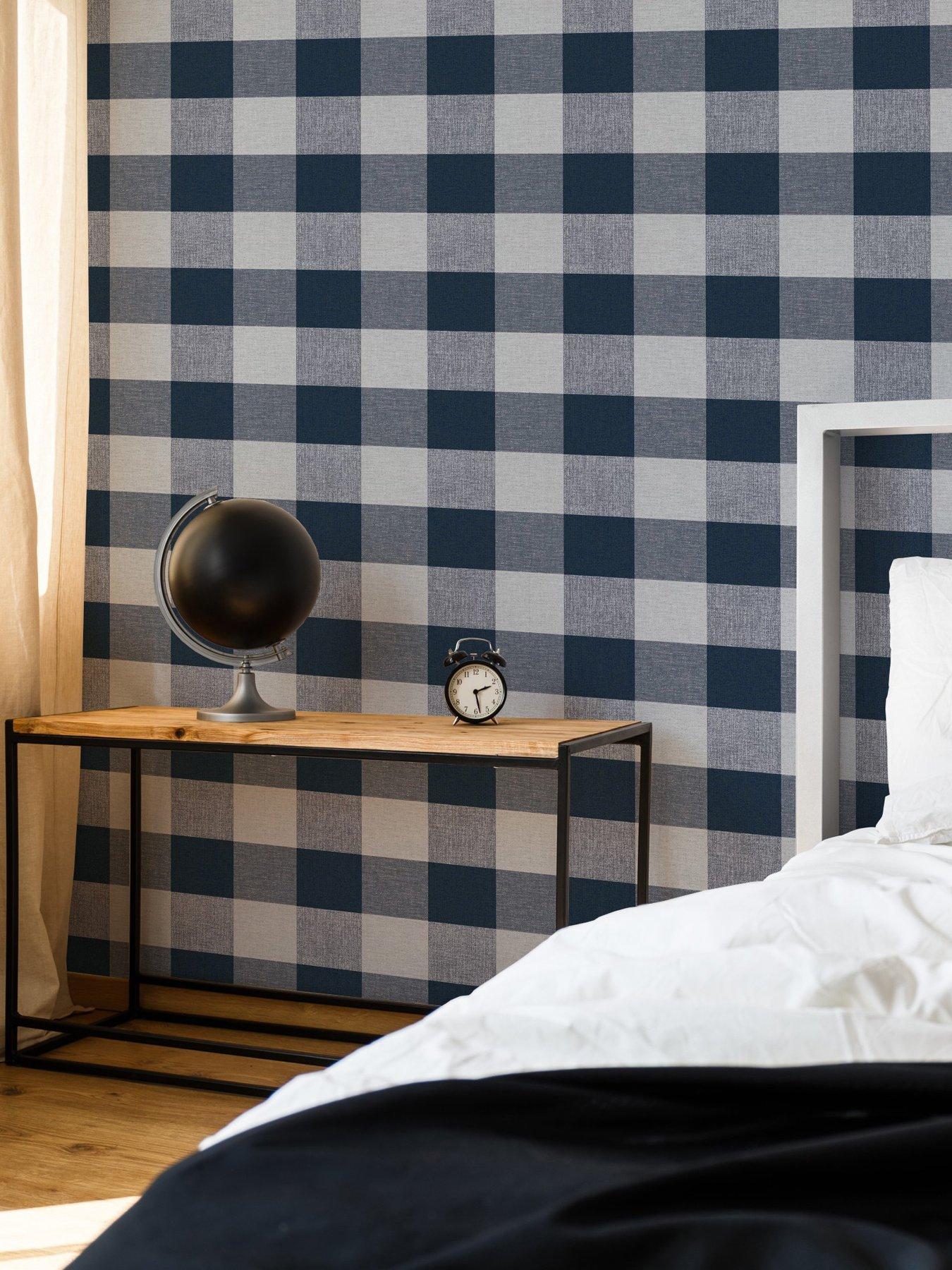 undefined Glamorous Check - Navy Wallpaper