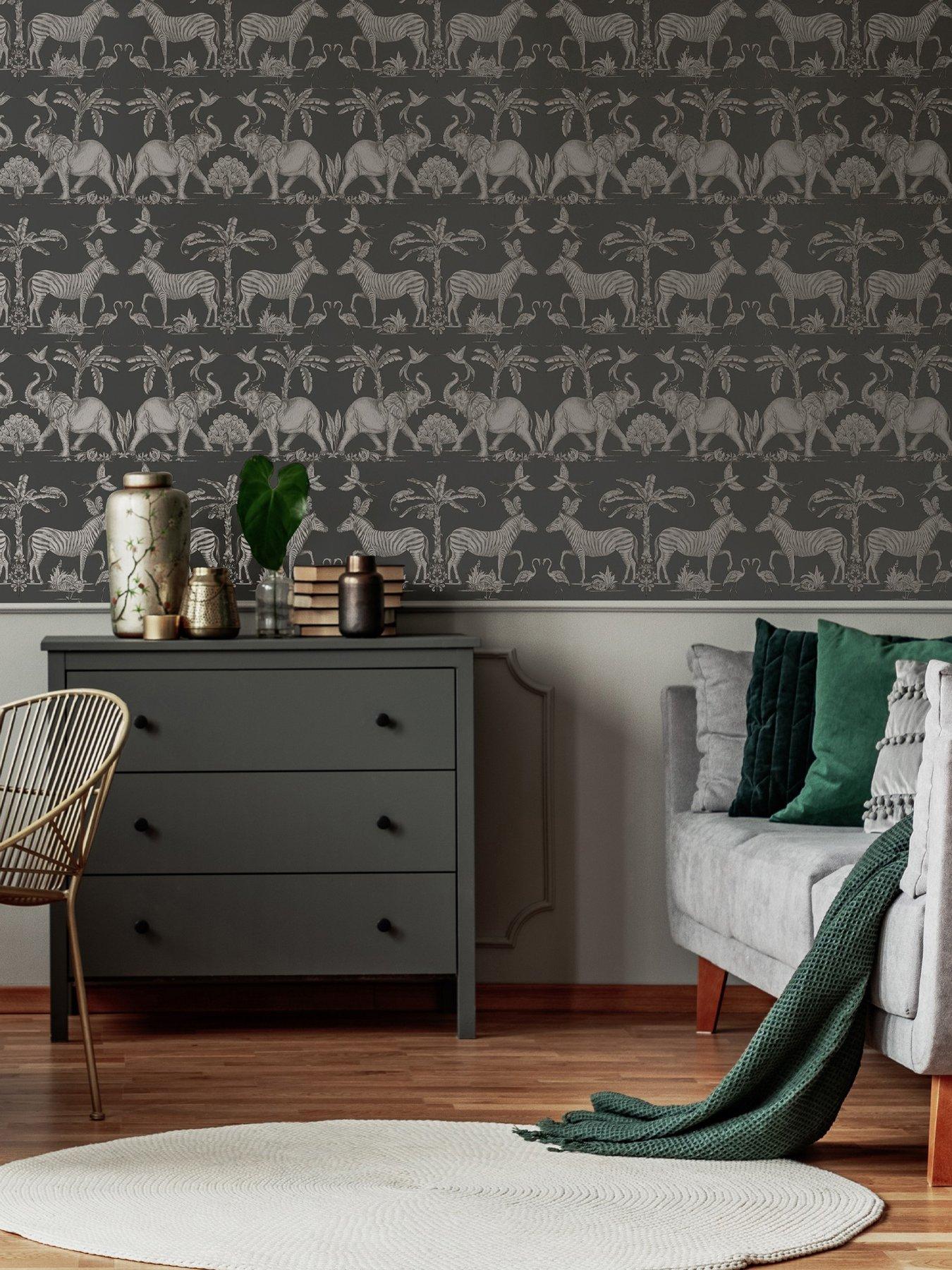 undefined Elephants - Charcoal/Pale Gold Wallpaper