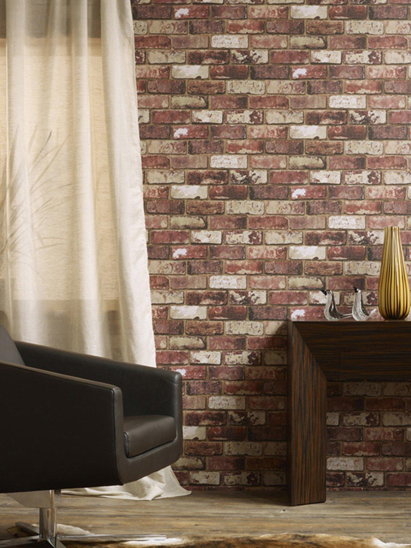 Image 1 of 3 of Fresco Brick Wall - Red Wallpaper