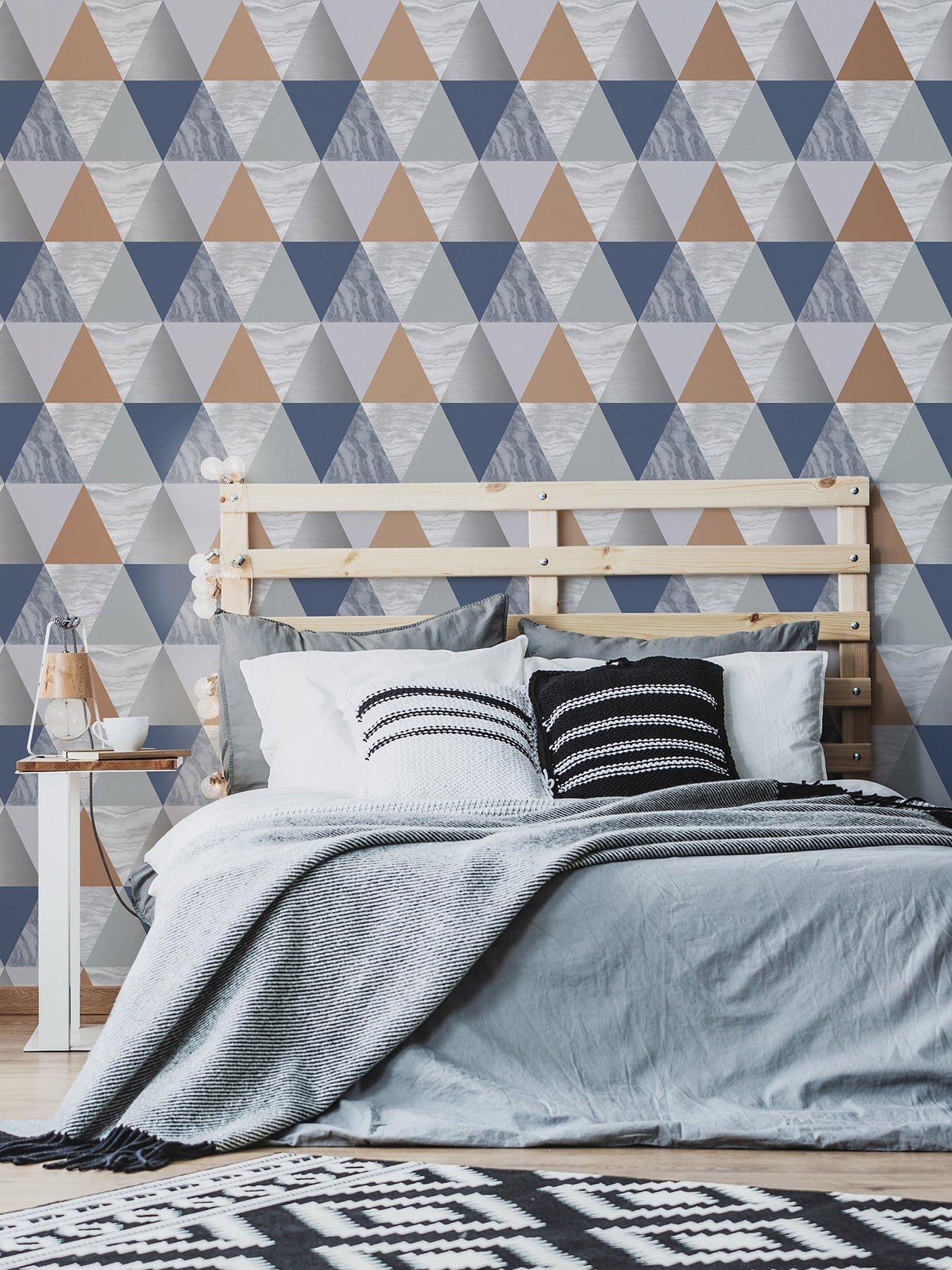 undefined Harlequin - Blue / Rose Gold Wallpaper