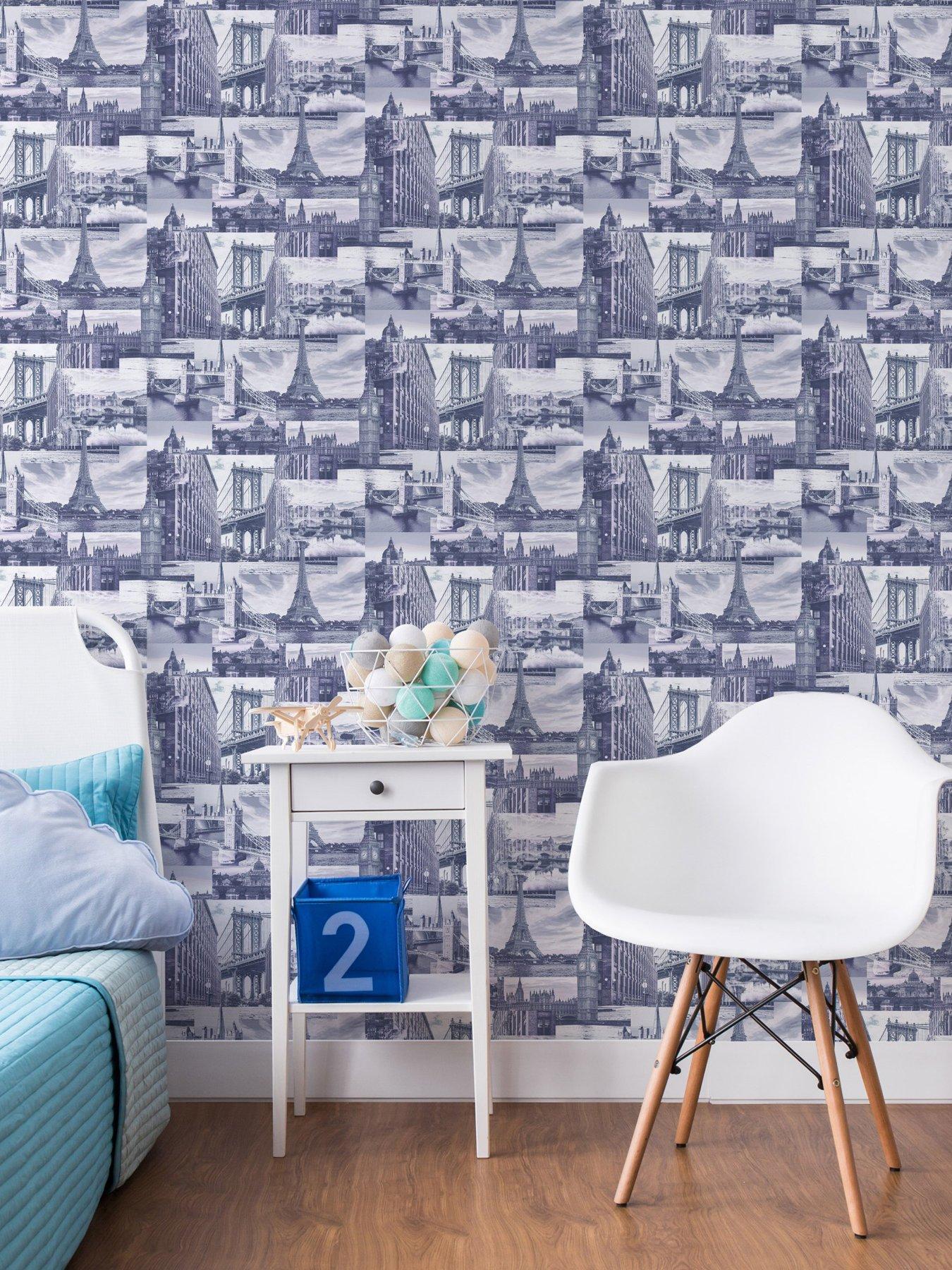 undefined City Scene - Indigo Wallpaper