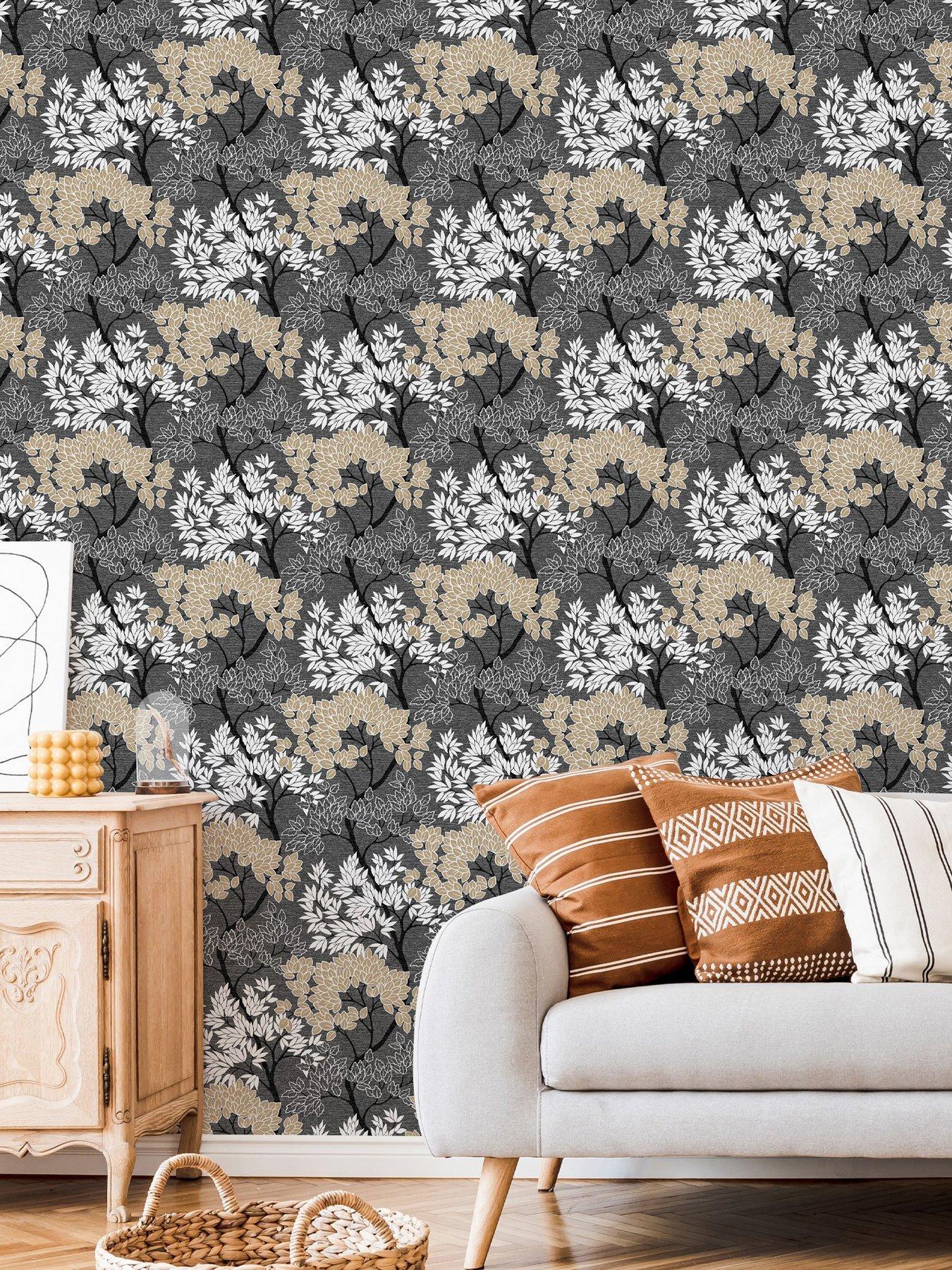 undefined Lykke Tree Dark - Charcoal / Natural Wallpaper