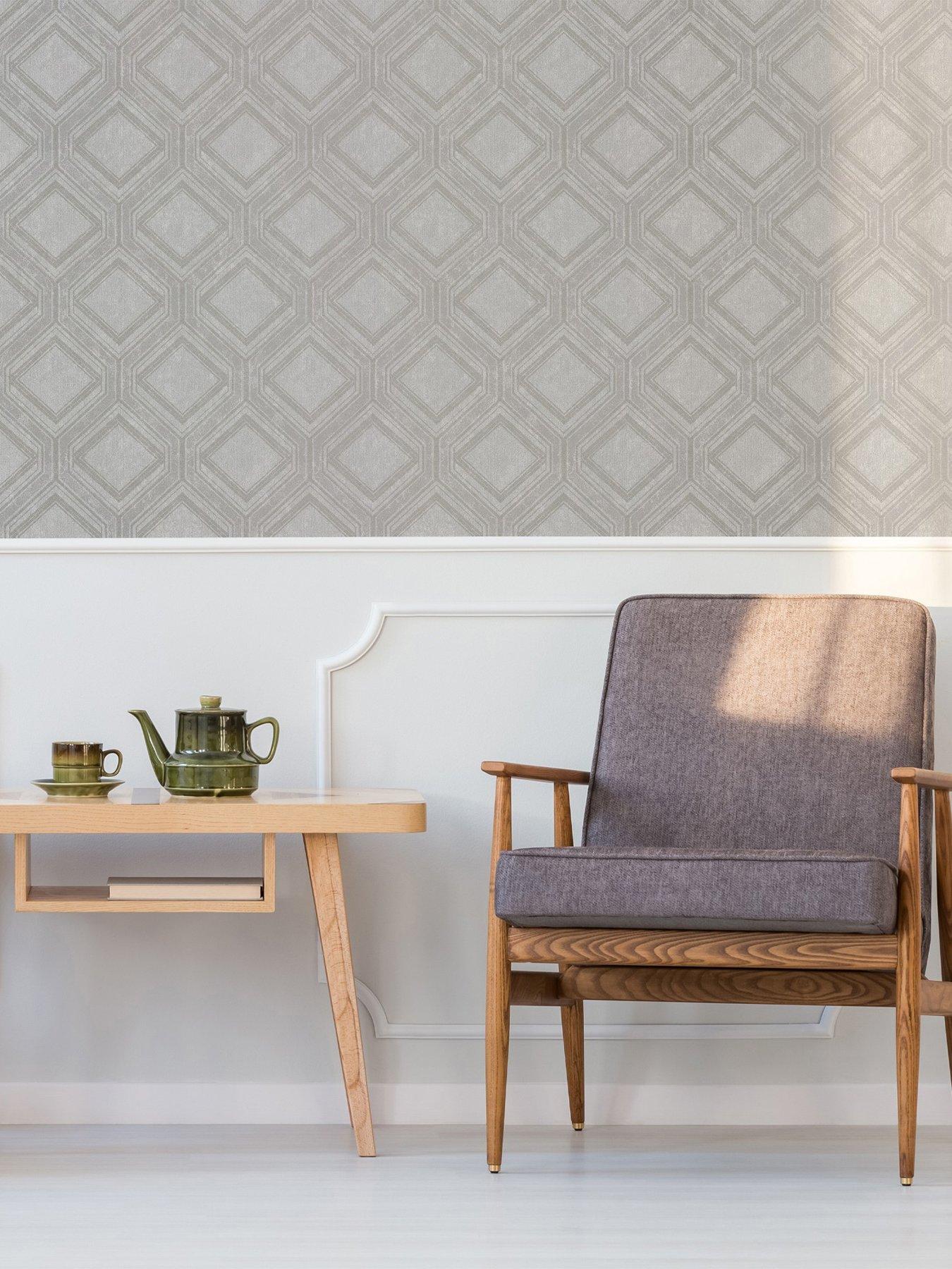 undefined Saville Row Geo - Grey / Pale Gold Wallpaper
