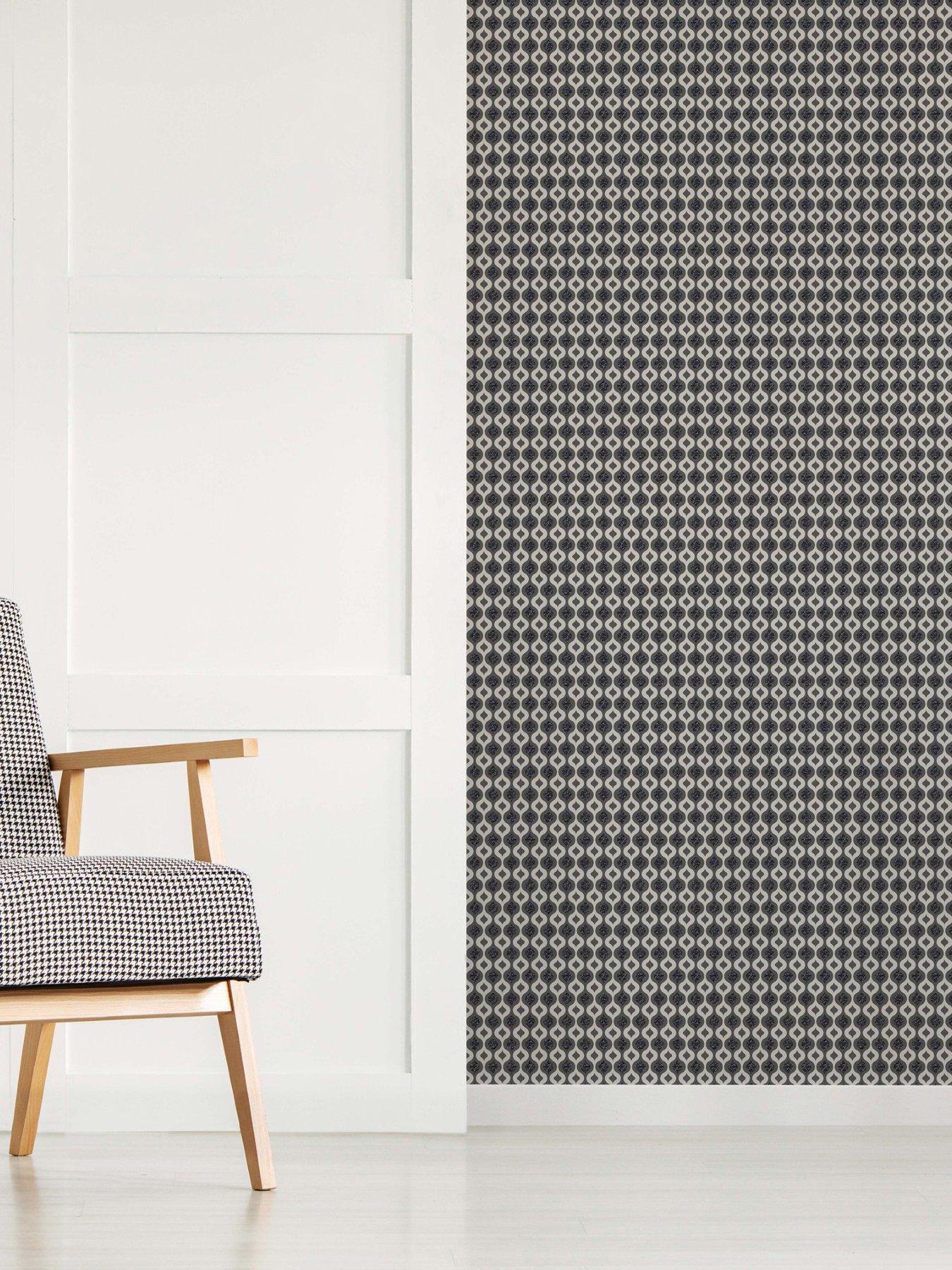 undefined Luxe Ogee - Black / Silver Wallpaper