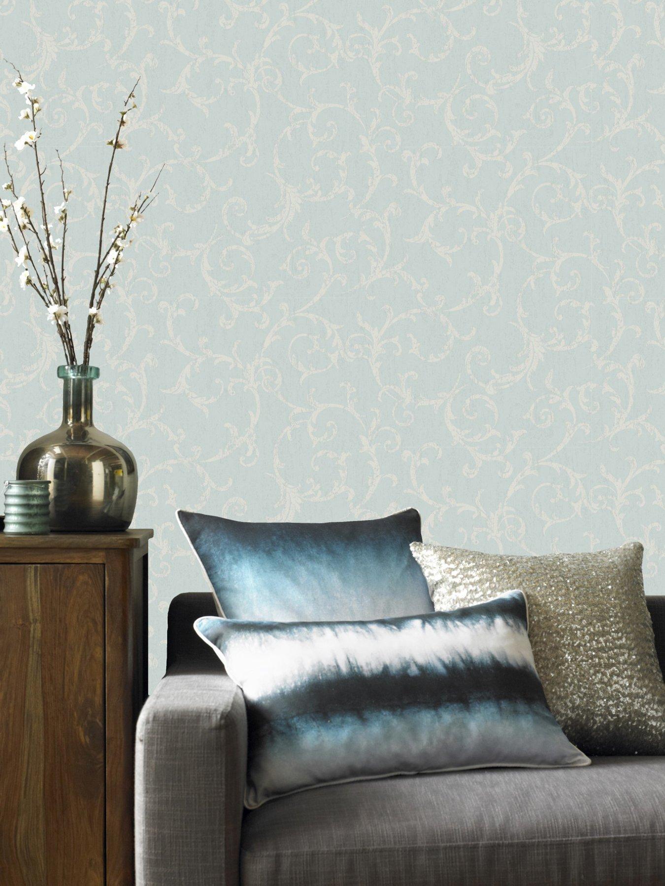 undefined Empress Scroll Wallpaper in Duck Egg