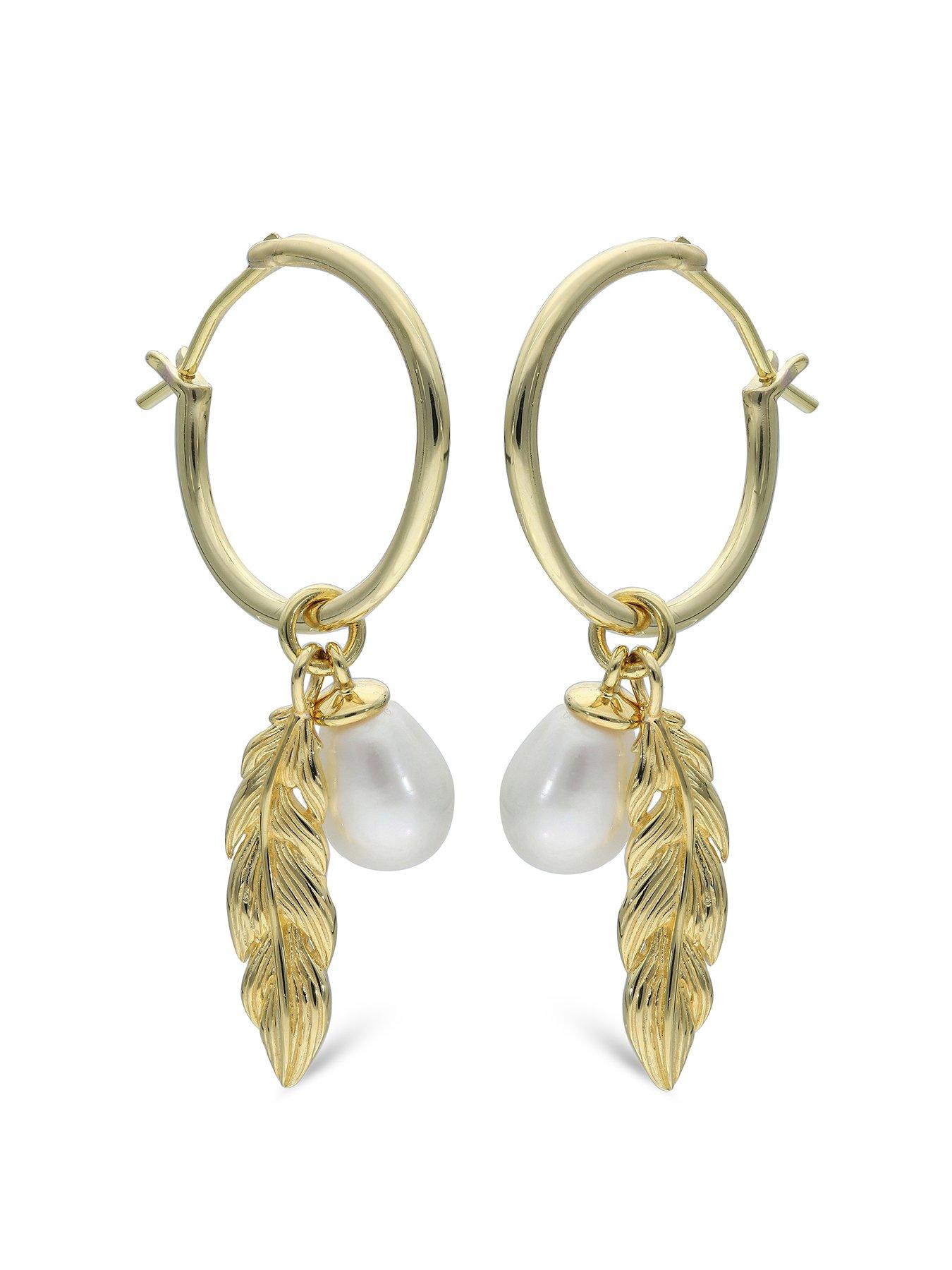 Product photograph of The Love Collection Gold Plated Sterling Silver Leaf Hoop Earrings from very.co.uk