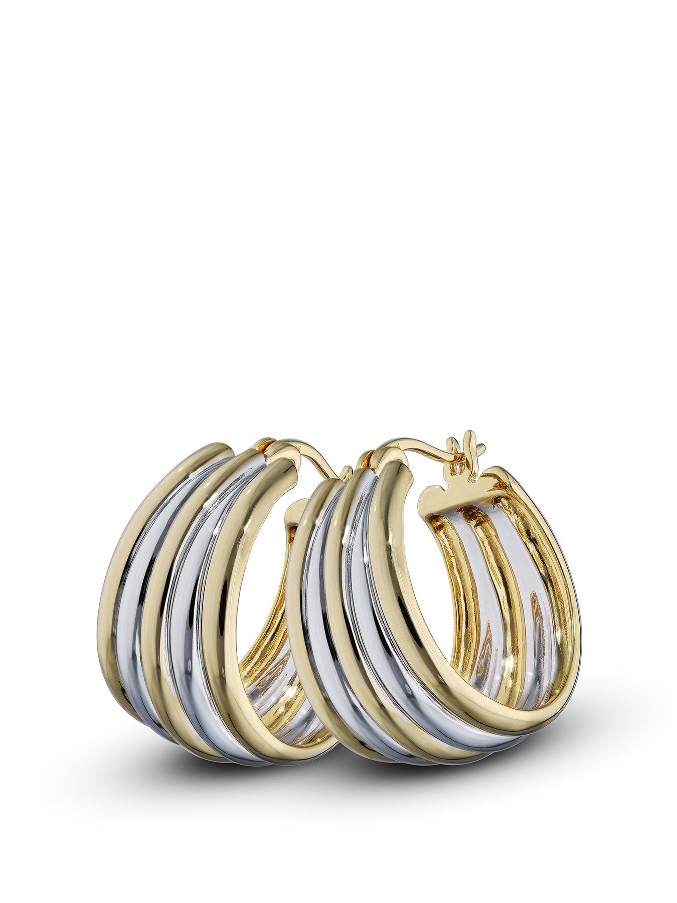Image 1 of 4 of The Love Collection Sterling Silver Two Colour Hoop Earrings