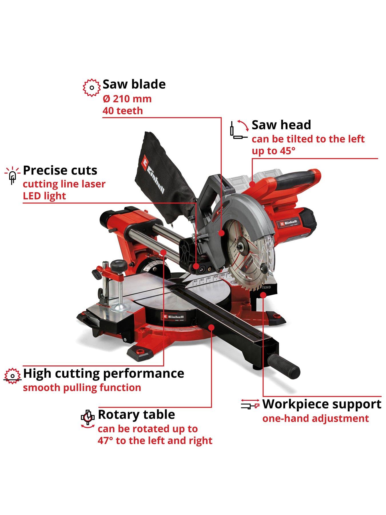 Image 2 of 7 of Einhell PXC 36V Cordless 210mm Sliding Mitre Saw - TE-SM 36/210 Solo