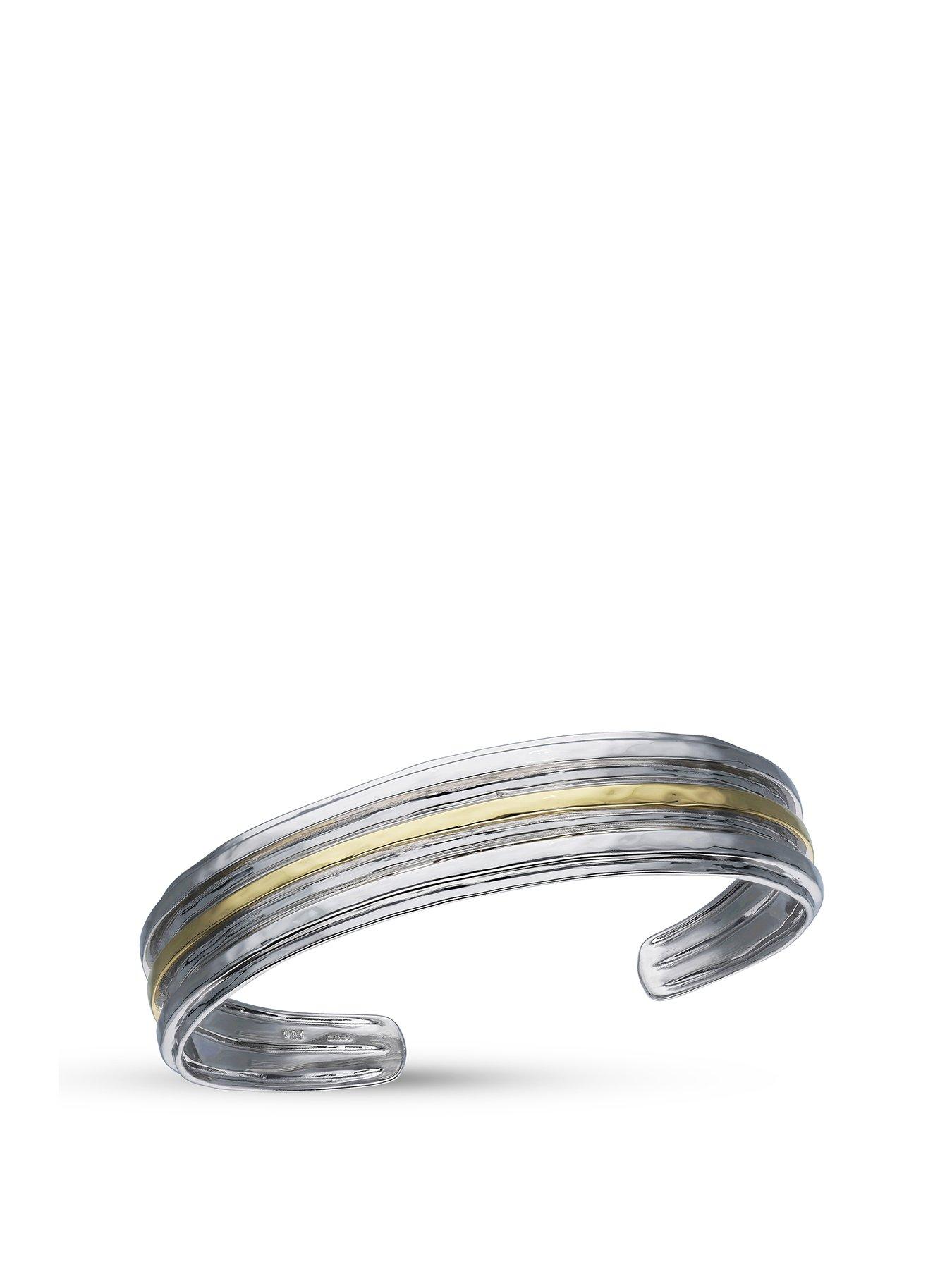 The Love Collection Sterling Silver & Gold Plated statement Cuff Bangle